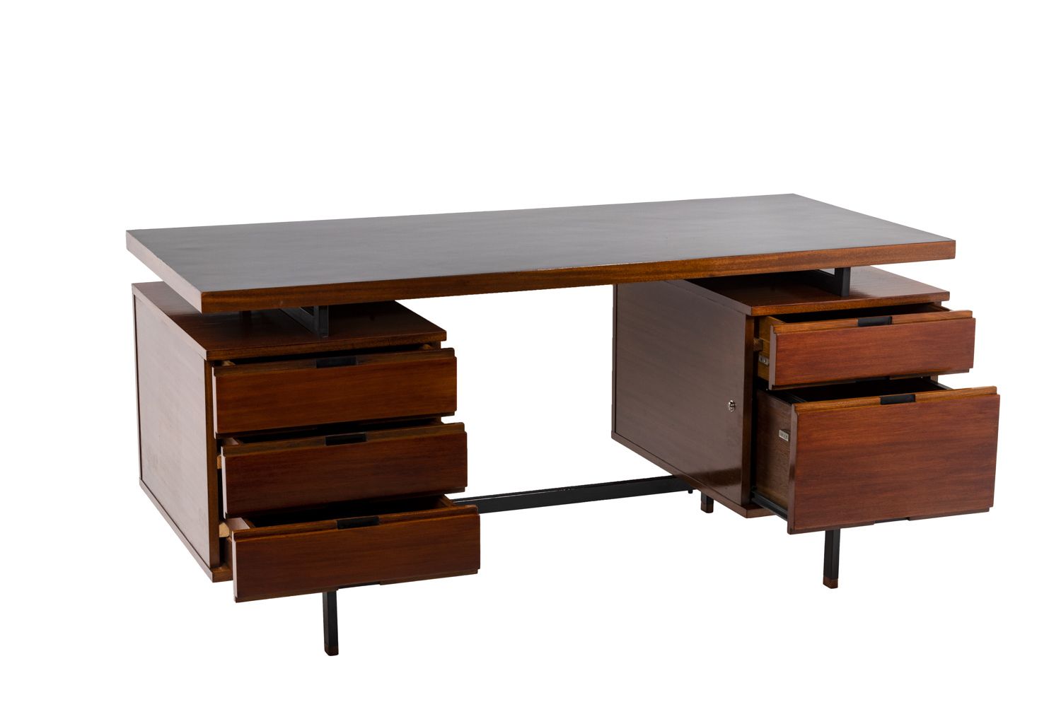 Pierre Guariche, Desk In Mahogany And Lacquered Metal, 1960’s photo vinterior