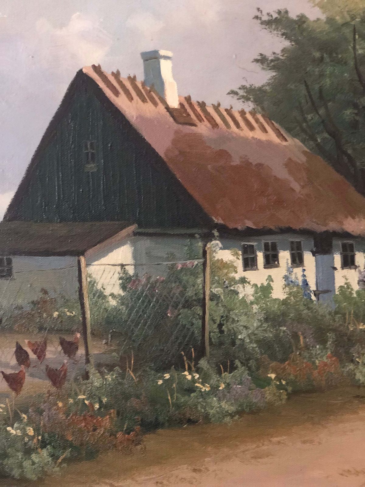 Vintage Large Original Oil Painting Of A Countryside Cottage, C. 1940 photo Art