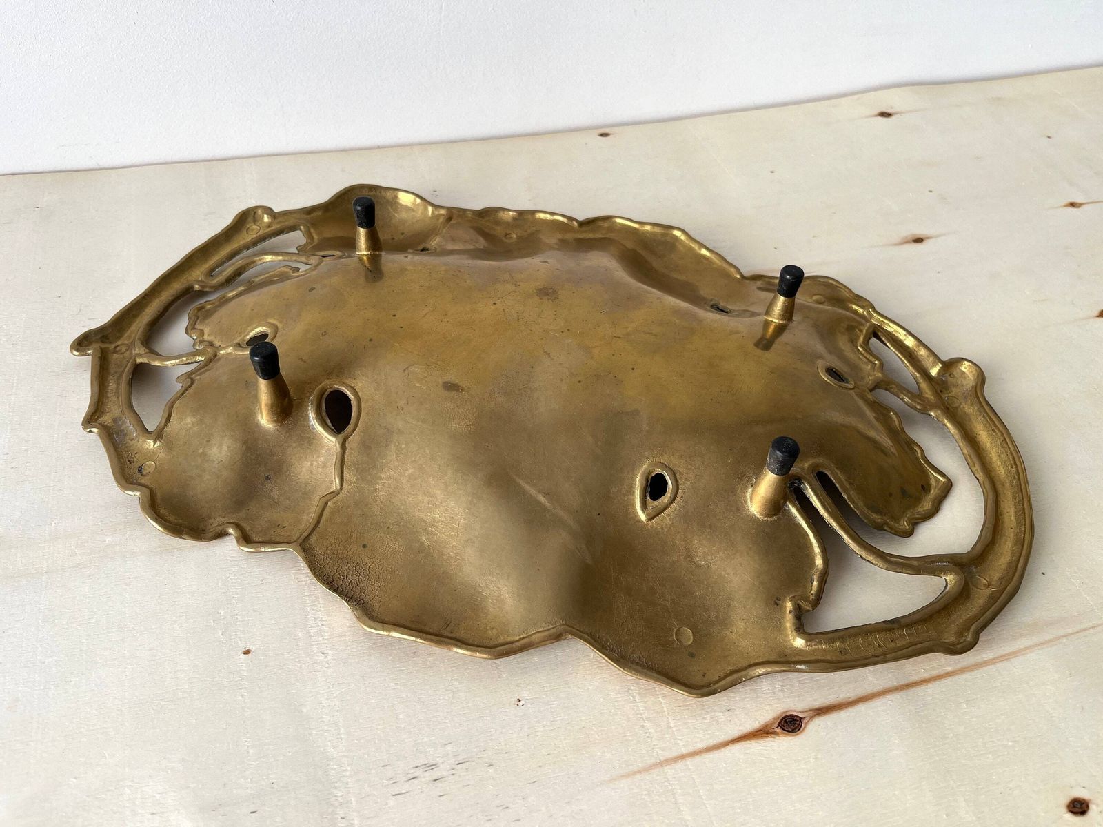 Vine Leaves Bronze Trinket Bowl, Art Nouveau Dish, French Bronze Plate photo vintage