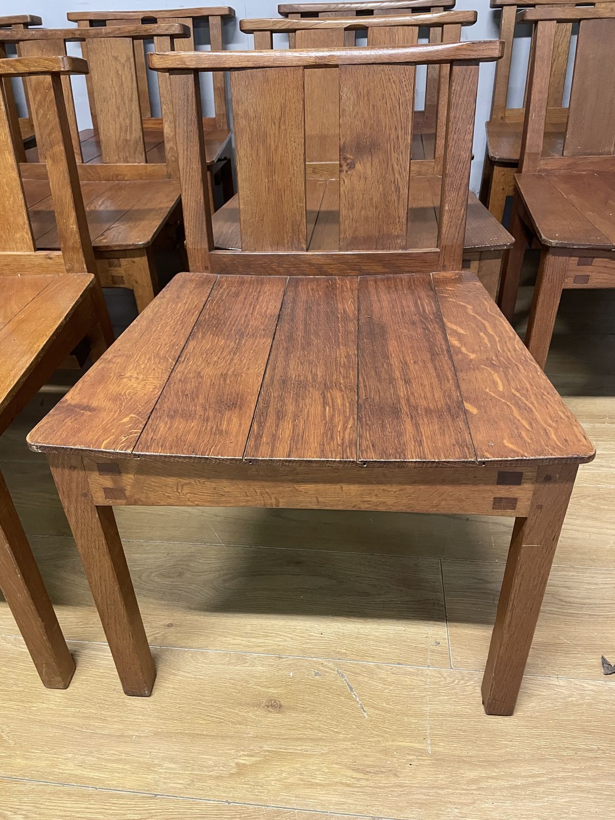 Set Of 10 Golden Oak Acorn Man Chairs Ex York Minster photo Furniture