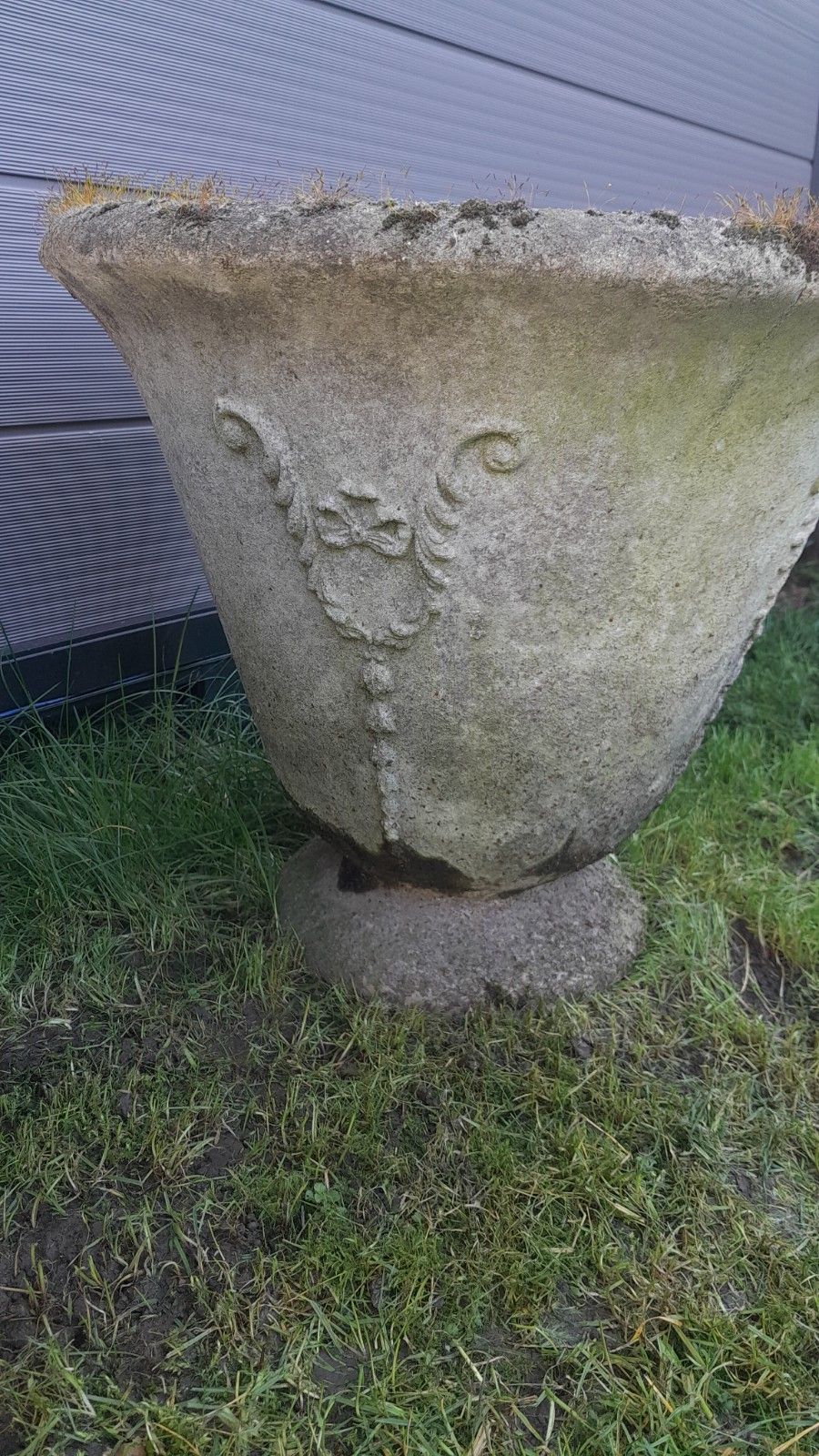 photo for sale Pair Of Beautiful 20th Century Cast Stone Weathered Urns