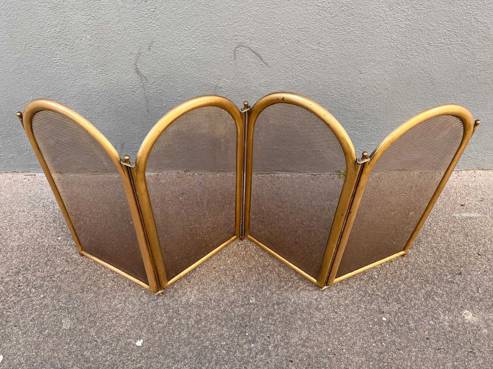French Antique Brass Fireplace Screen 40 X 20 Inches, 4 Flap 1920's Fire Screen photo for sale