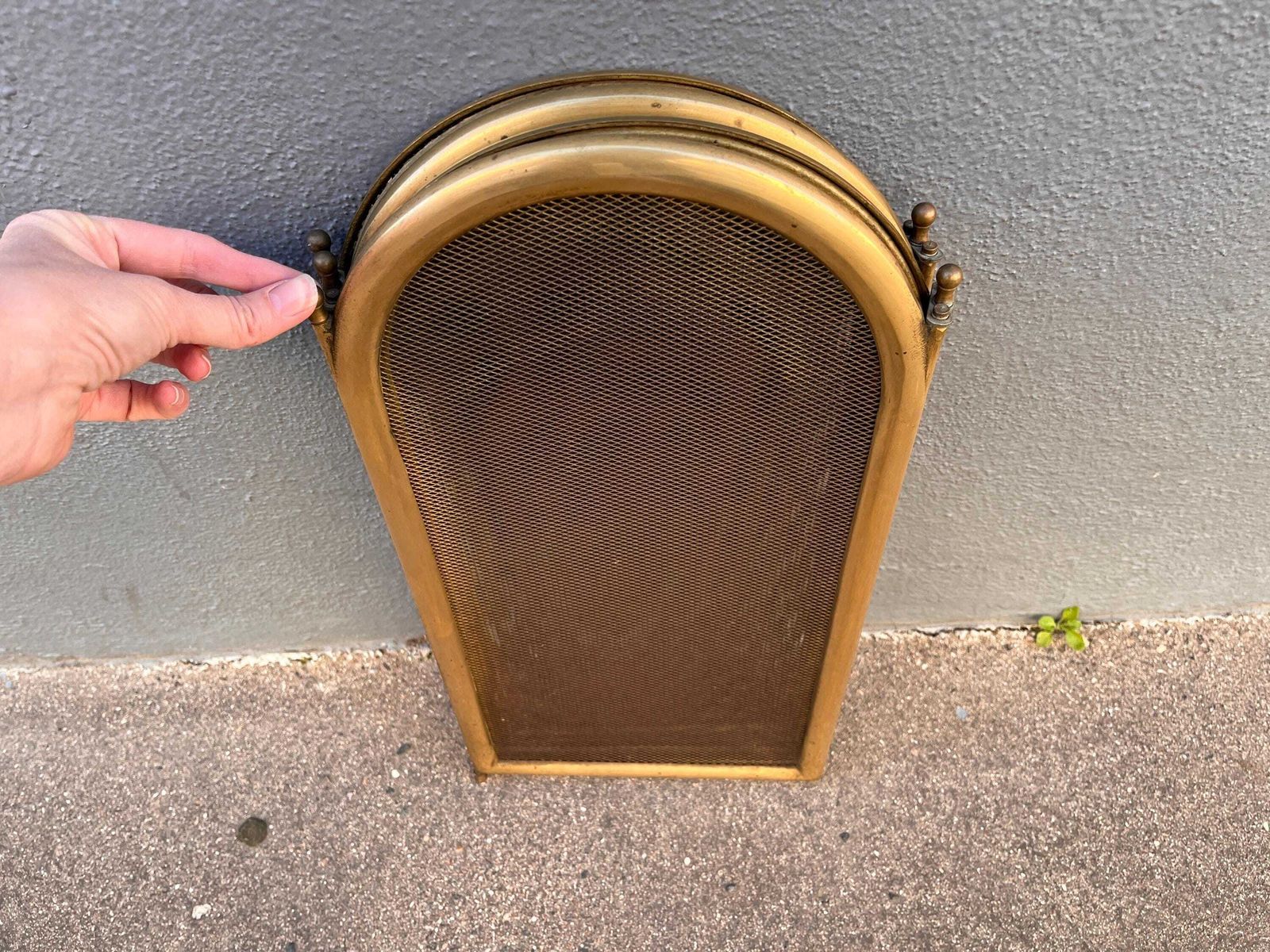 French Antique Brass Fireplace Screen 40 X 20 Inches, 4 Flap 1920's Fire Screen photo buy