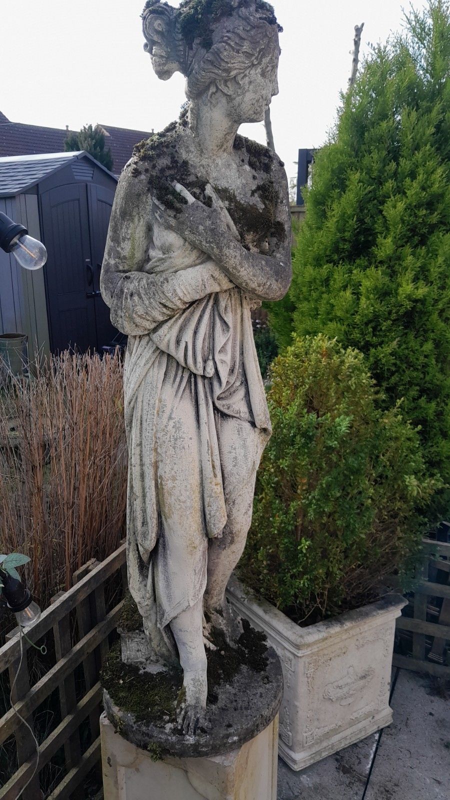 Nicely Weathered With Moss Neoclassical Life Size Stone Garden Statue Sculpture