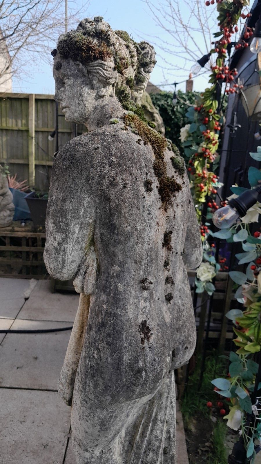 Nicely Weathered With Moss Neoclassical Life Size Stone Garden Statue Sculpture photo vinterior