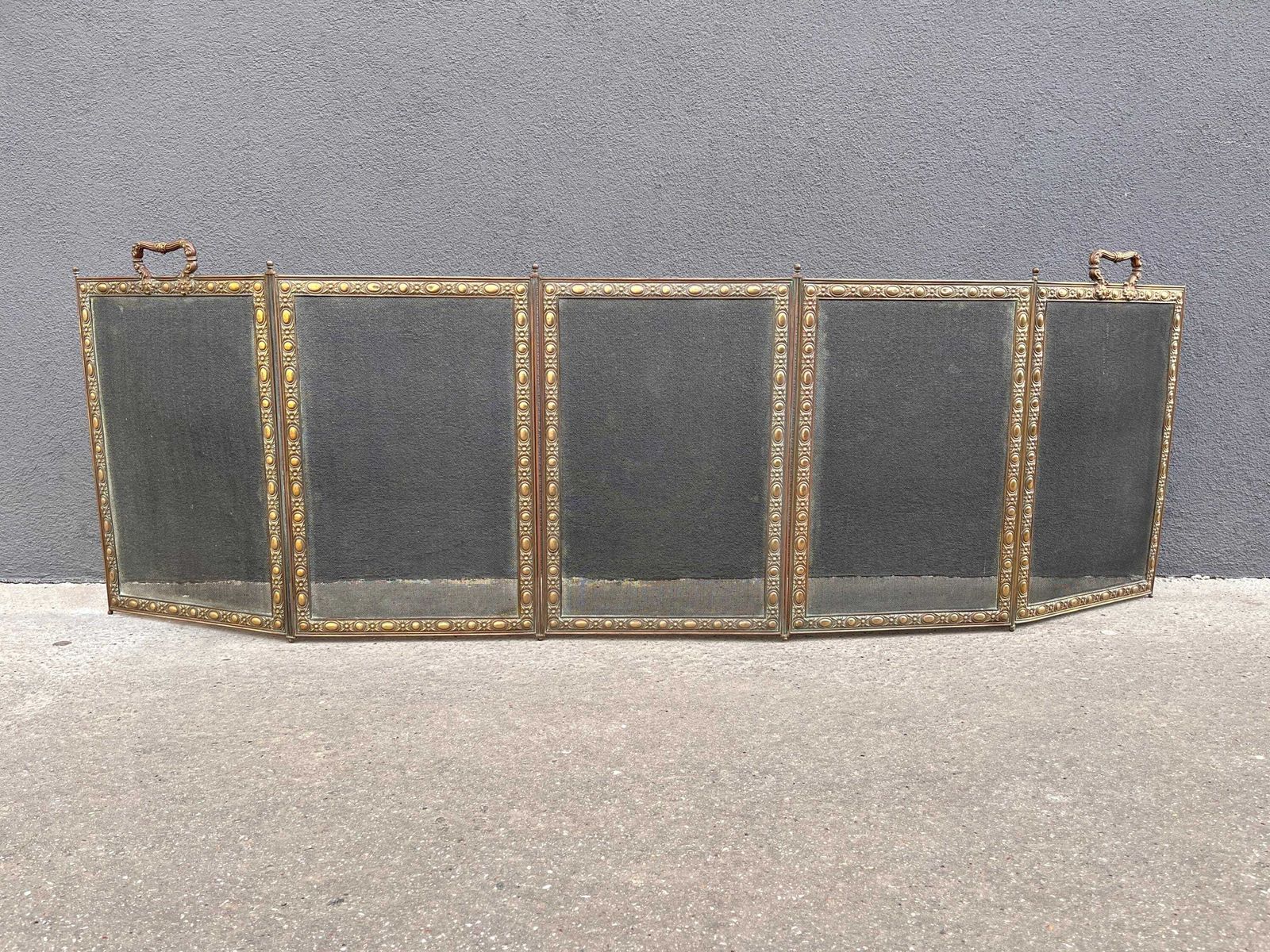 French 19th Brass Fireplace Screen 70 X 20 Inches, Antique Napoleon 3rd Copper Fire Screen 1880's photo for sale