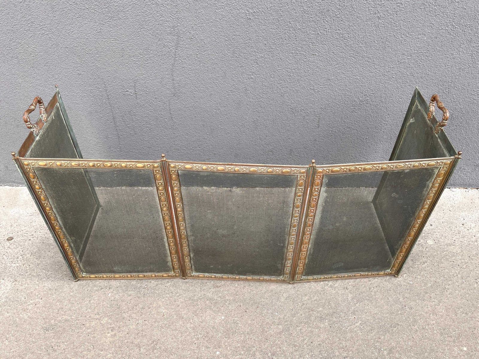 French 19th Brass Fireplace Screen 70 X 20 Inches, Antique Napoleon 3rd Copper Fire Screen 1880's photo 651.0