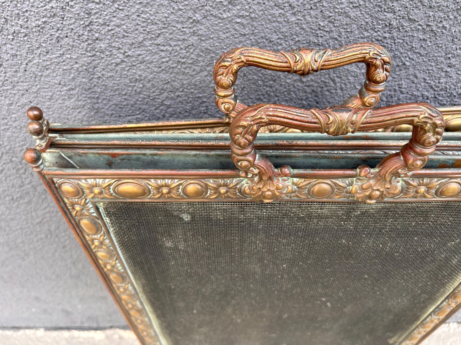 French 19th Brass Fireplace Screen 70 X 20 Inches, Antique Napoleon 3rd Copper Fire Screen 1880's photo buy