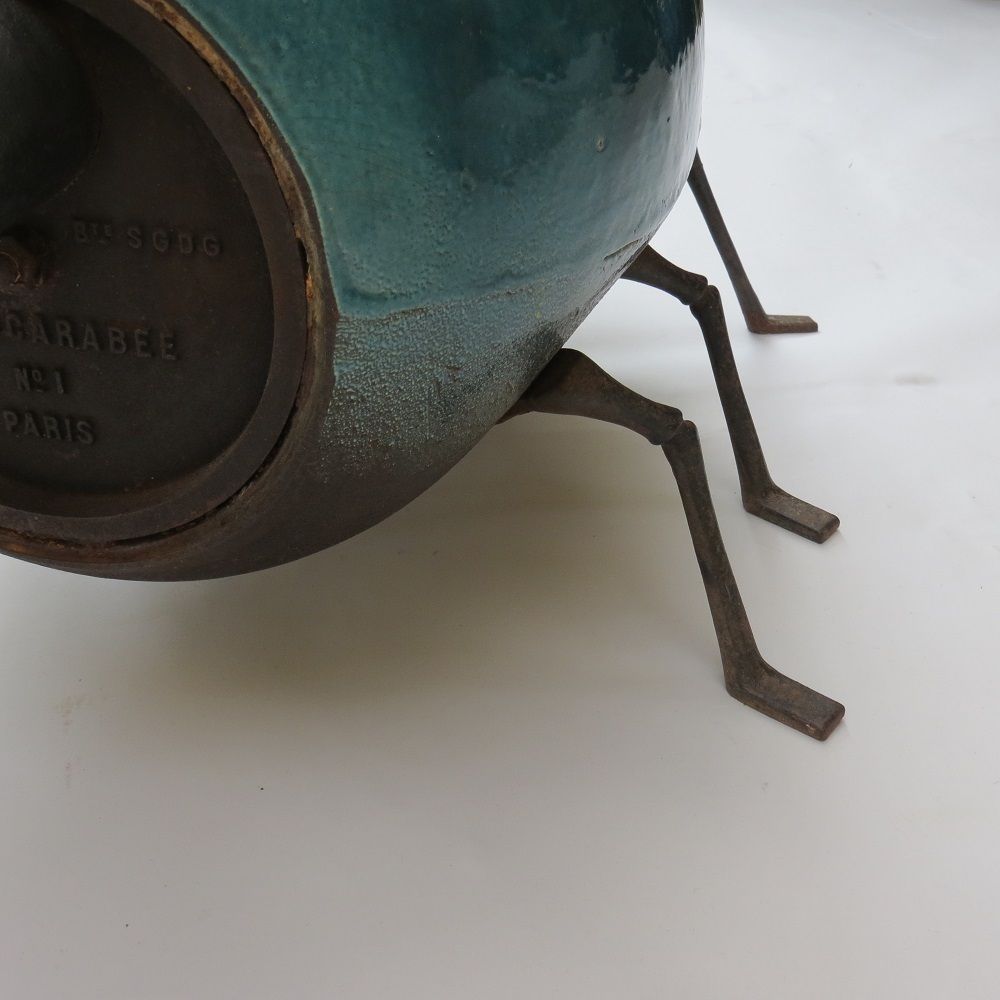 photo for sale 19th Century Enamelled Cast Iron Wood Burning Stove Le Scarabee Paris No 1