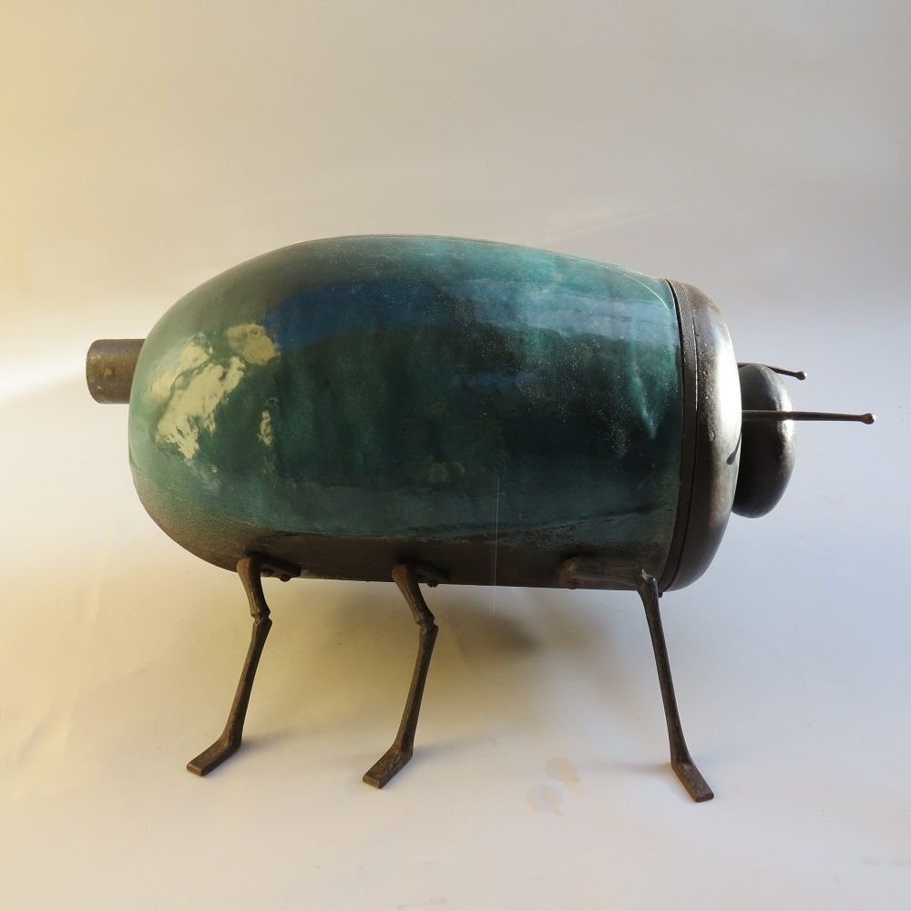 photo vintage 19th Century Enamelled Cast Iron Wood Burning Stove Le Scarabee Paris No 1