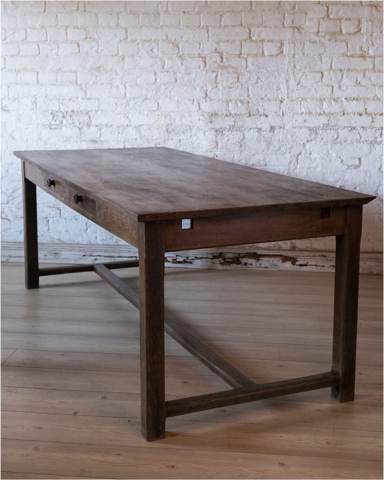 19th Century French Oak & Pine Refectory Dining Table For 6 To 8 With 2 Drawers (939) photo furniture