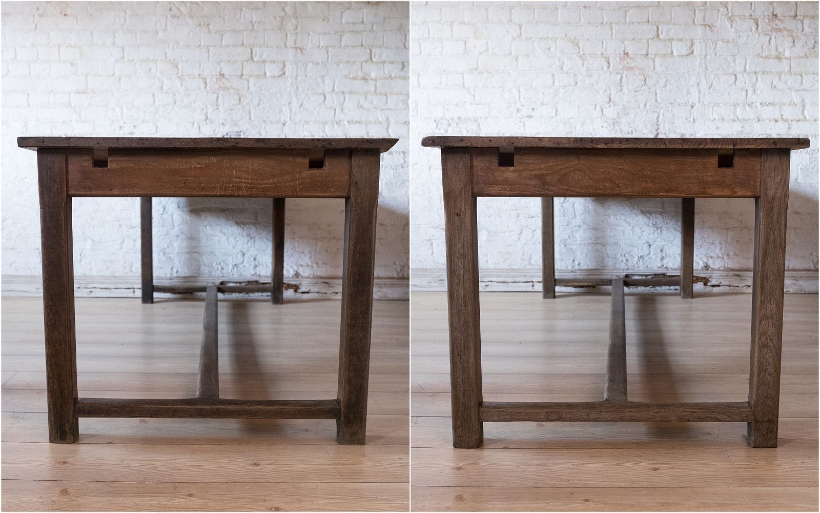 Furniture 19th Century French Oak & Pine Refectory Dining Table For 6 To 8 With 2 Drawers (939) photo