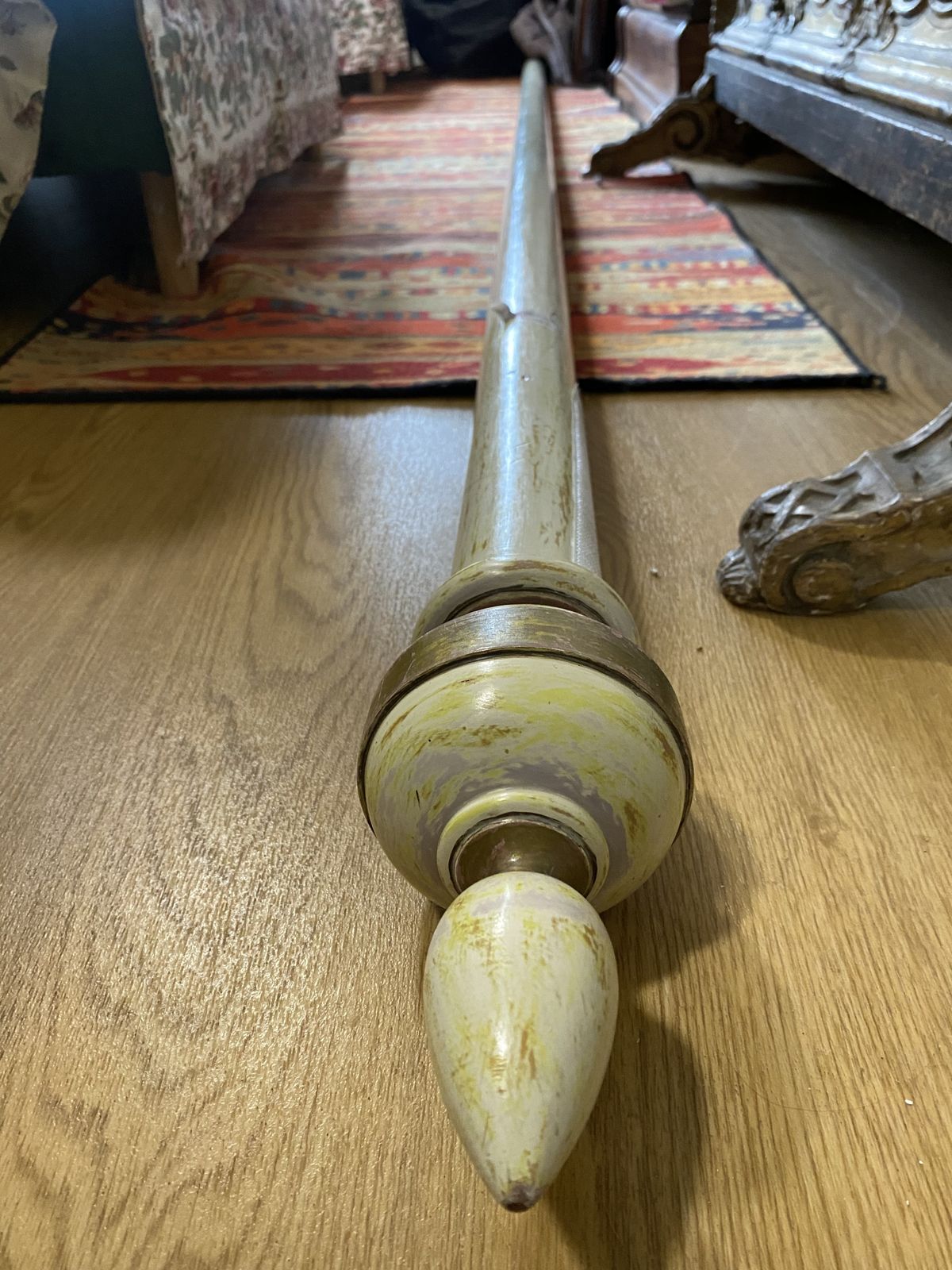 Huge 12ft Statement Curtain Pole, Hand Painted Ivory And Gold, Colefax And Fowler Era, 7" Diameter.