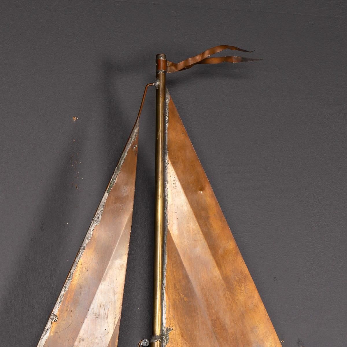 Vintage 20th Century Wall Hanging Copper Sculpture Of A Racing Yacht C.1960 photo Art