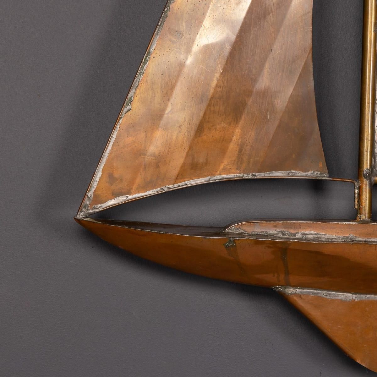 photo for sale Vintage 20th Century Wall Hanging Copper Sculpture Of A Racing Yacht C.1960