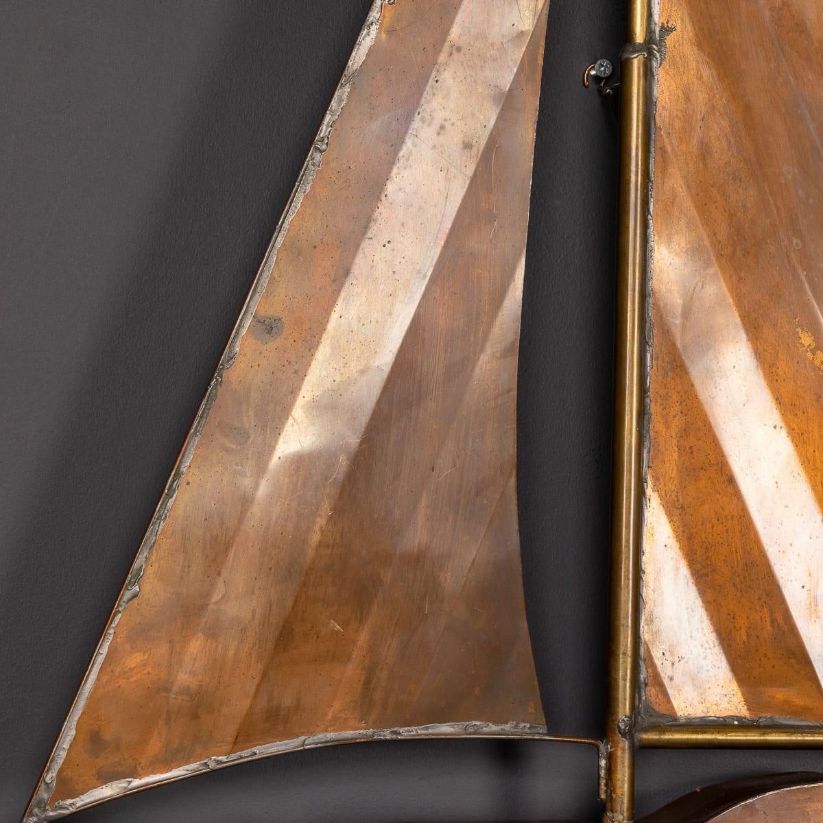Art Vintage 20th Century Wall Hanging Copper Sculpture Of A Racing Yacht C.1960 photo
