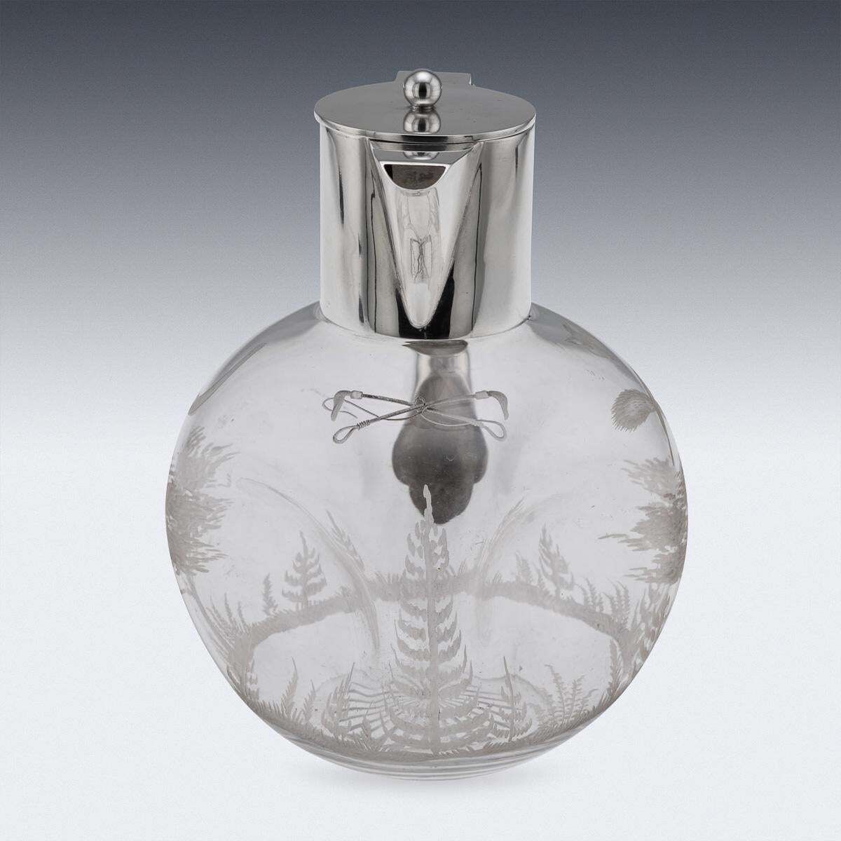 Antique 19thc English Solid Silver & Etched Glass Claret Jug, Birmingham C.1897 photo vinterior