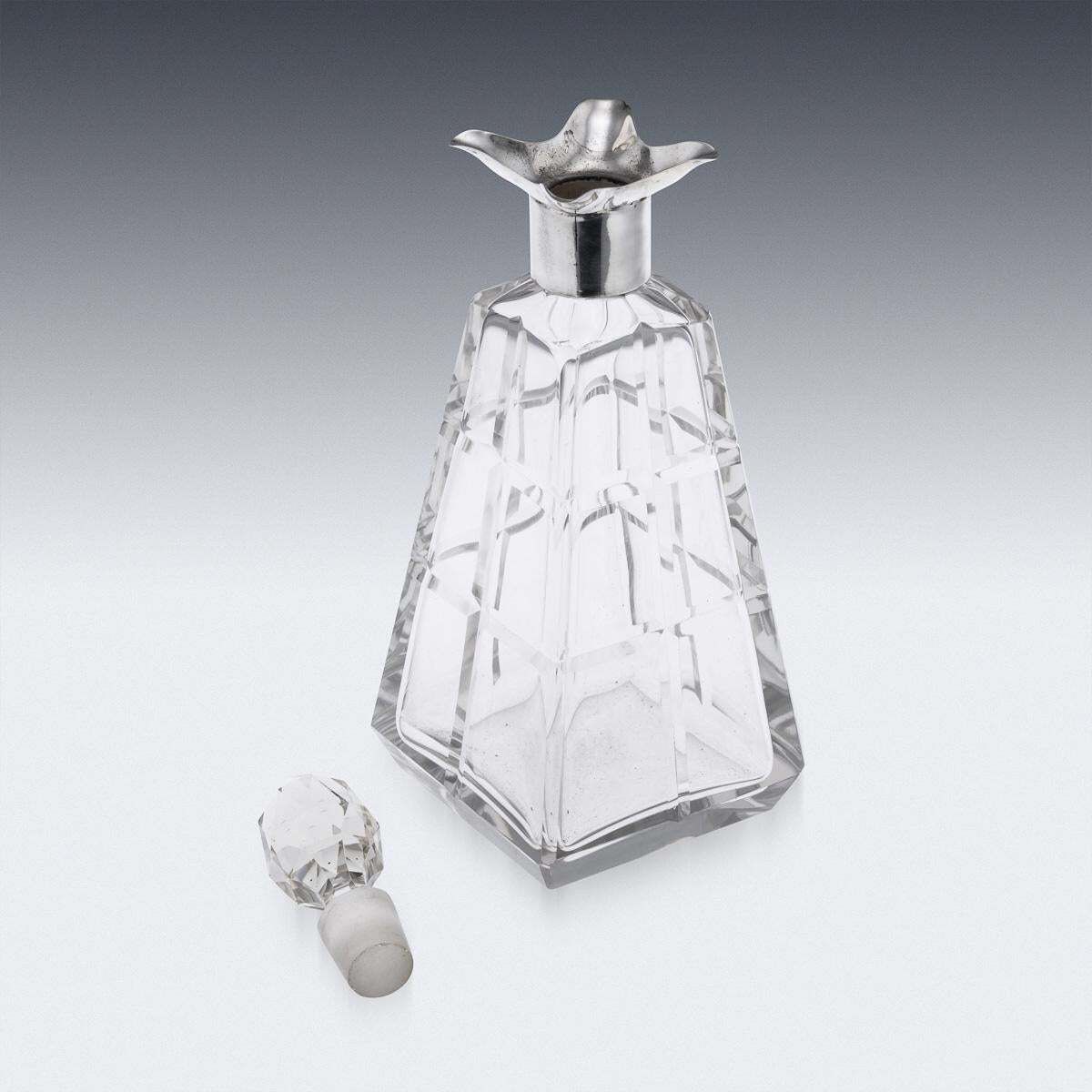 Antique 20thc English Solid Silver & Cut Glass Decanter By Asprey, London C.1911 photo for sale