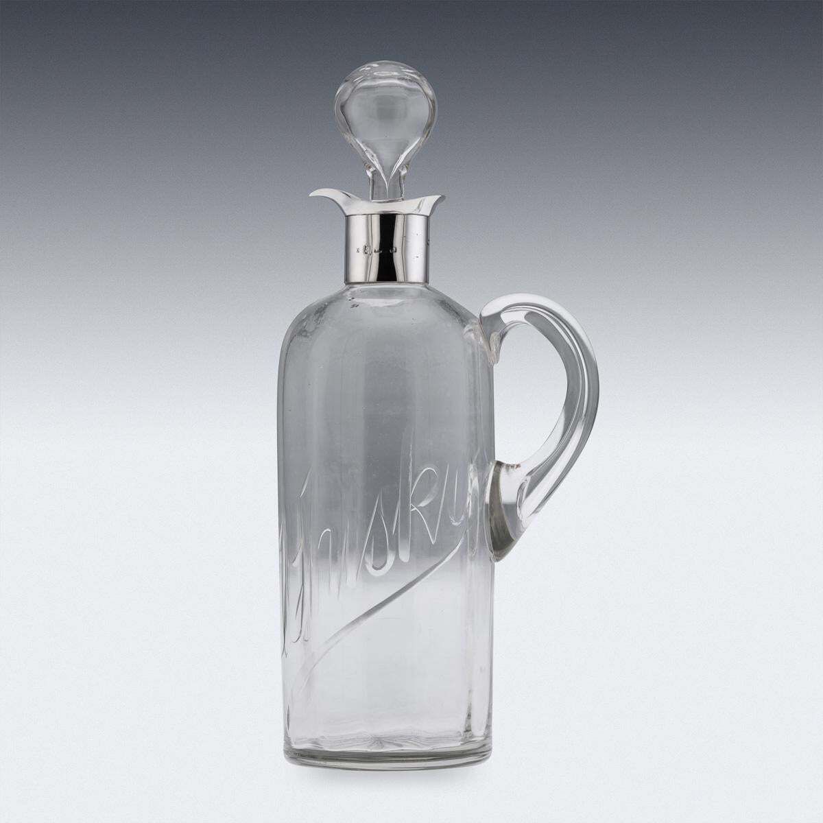 Antique 20thc English Solid Silver & Cut Glass Whisky Decanter, Chester C.1902 photo for sale