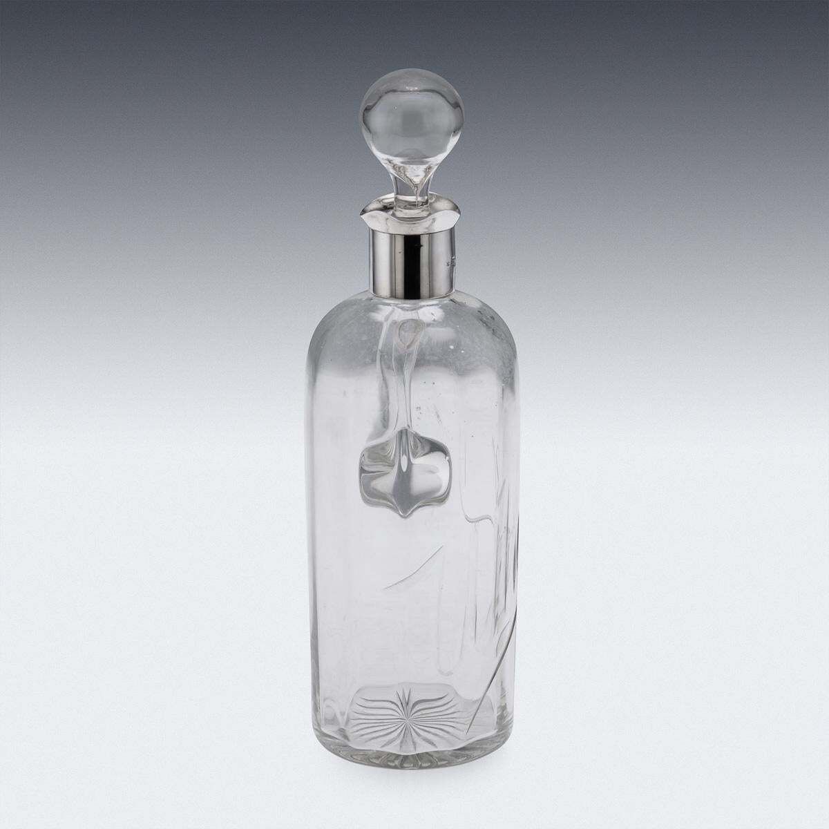 Antique 20thc English Solid Silver & Cut Glass Whisky Decanter, Chester C.1902 photo vinterior