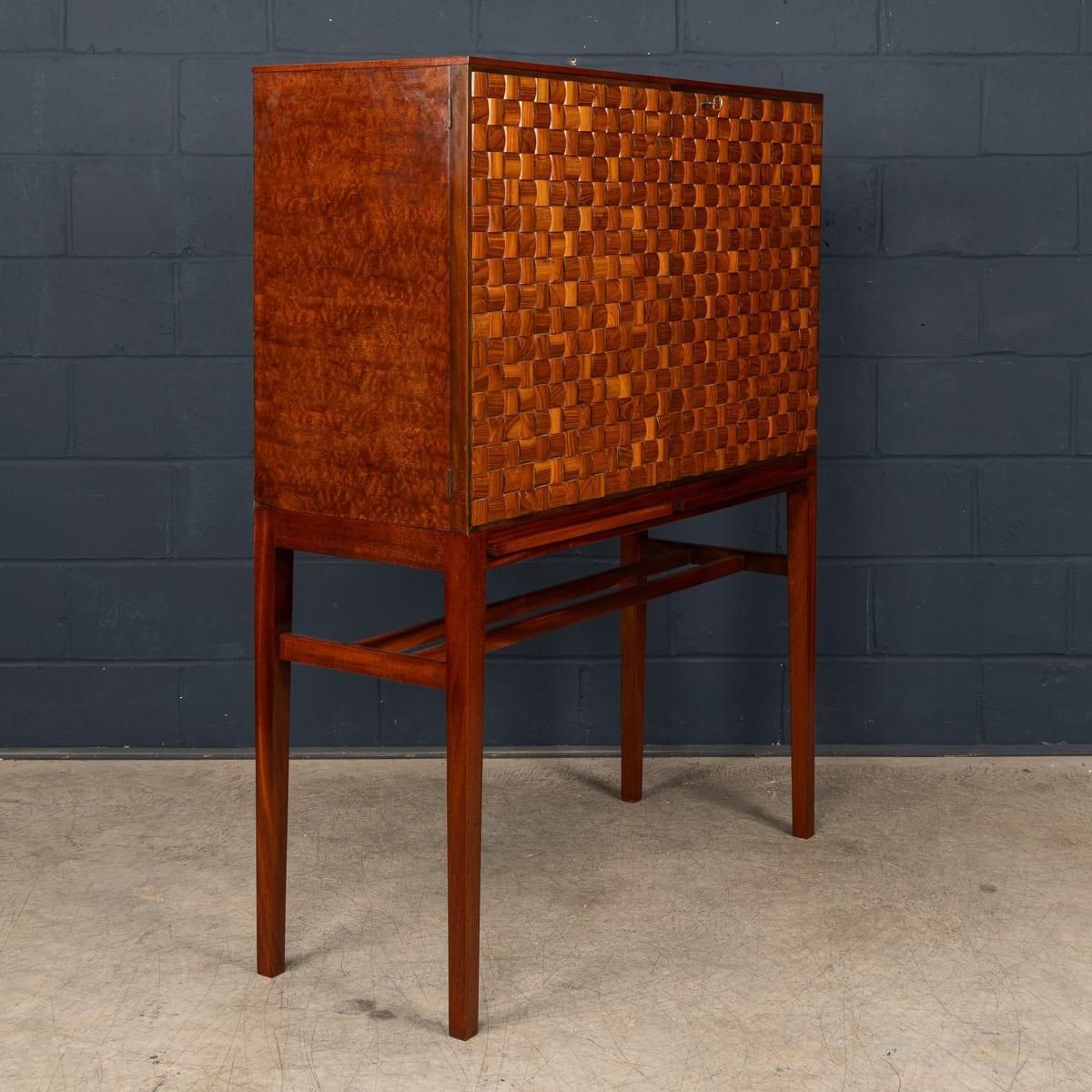 Vintage 20thc Italian Dry Bar Cabinet With 'Woven' Front Decor On Stand C.1960 photo buy