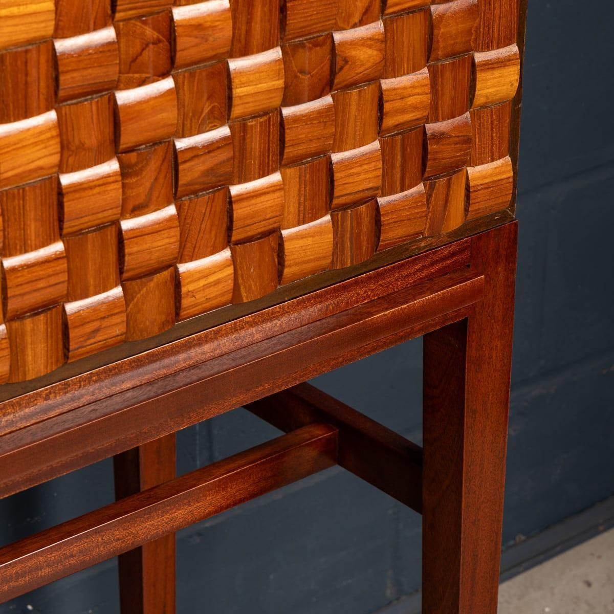 photo buy Vintage 20thc Italian Dry Bar Cabinet With 'Woven' Front Decor On Stand C.1960