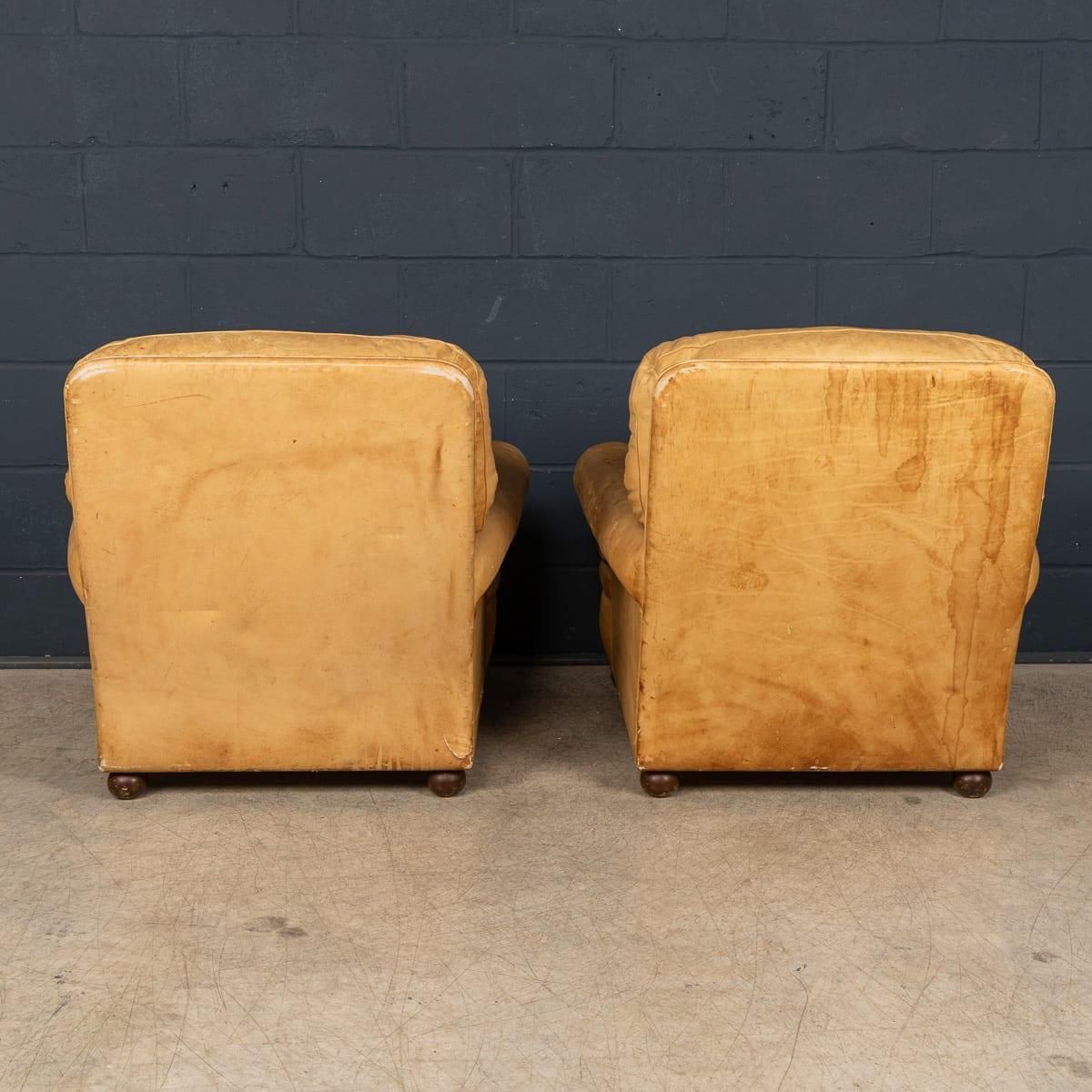 Vintage 20thc Italian Pair Of Tan Leather Armchairs By Poltrona Frau C.1970 photo 2848.0