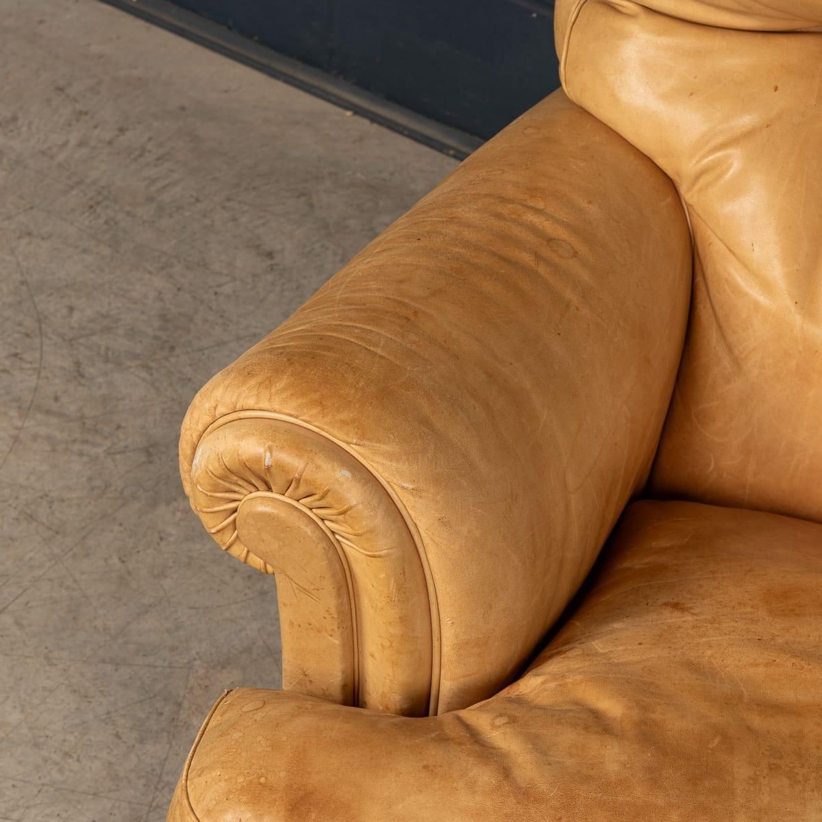 Furniture Vintage 20thc Italian Pair Of Tan Leather Armchairs By Poltrona Frau C.1970 photo