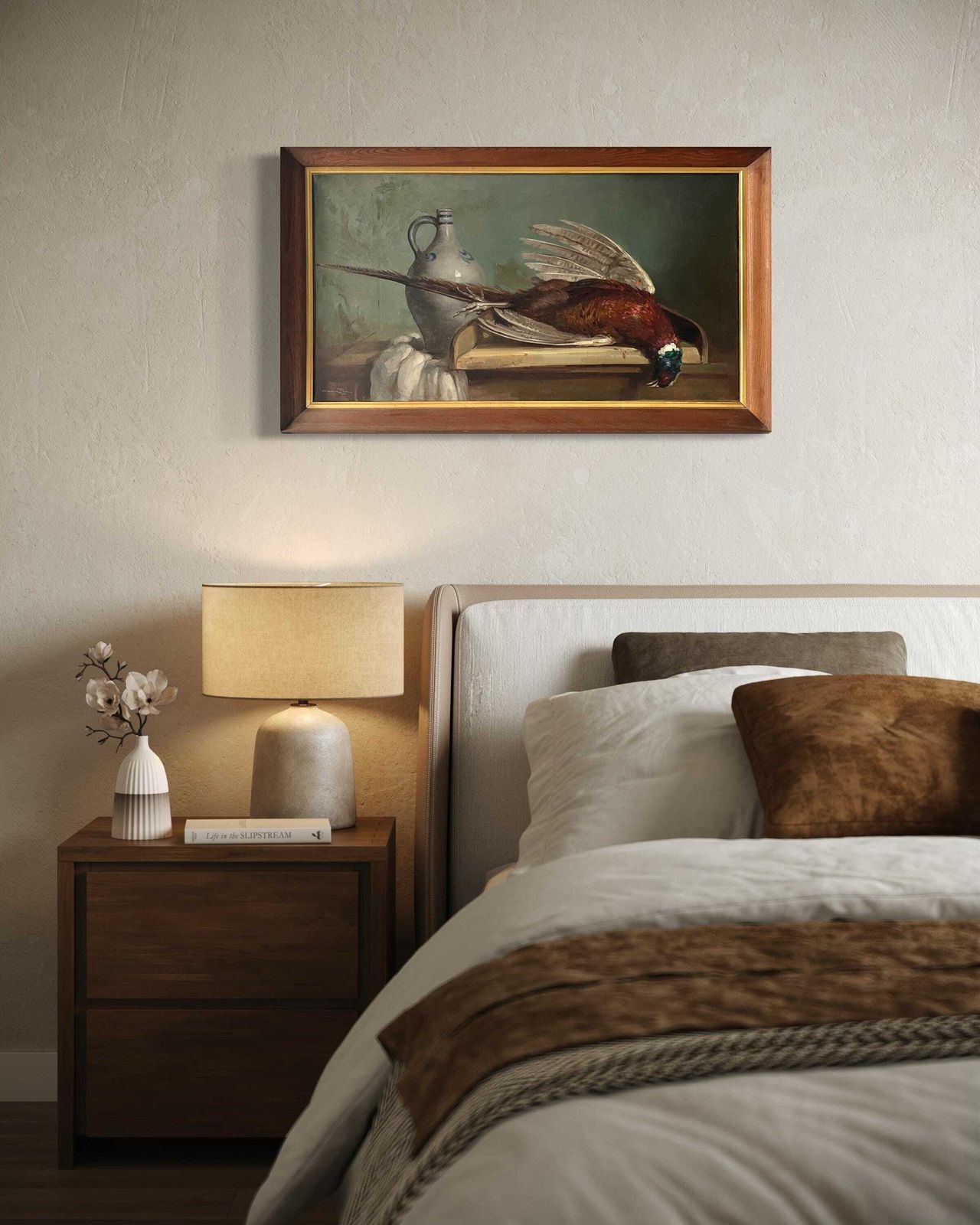 French Antique Still Life Oil On Canvas "The Trophy Hunting", Original 1920s Pheasant Painting photo Art