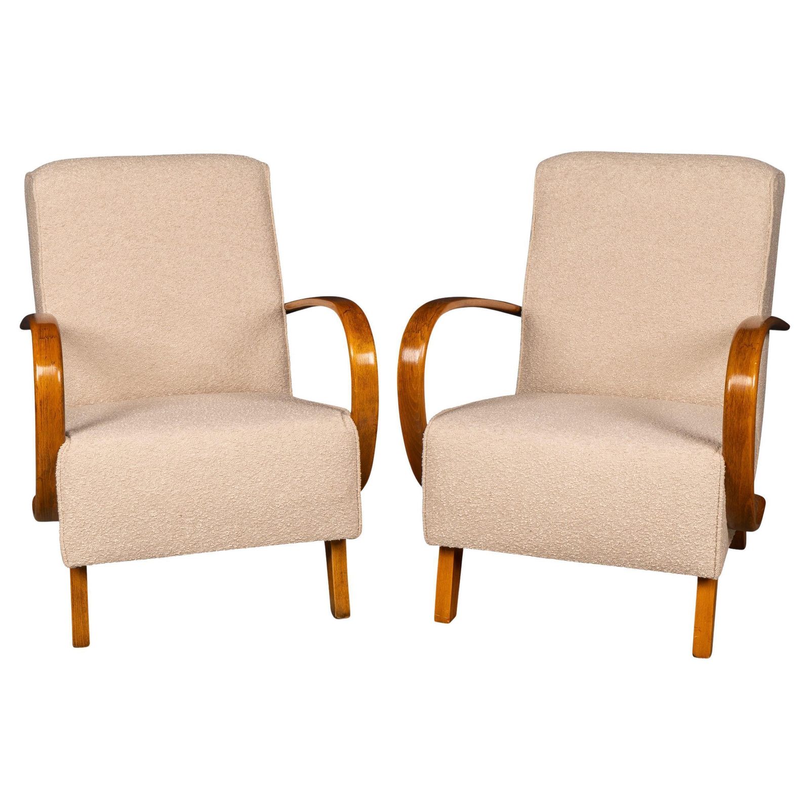 Vintage 20thc Pair Of Halabala Lounge Chairs, Made In Czechoslovakia C.1930