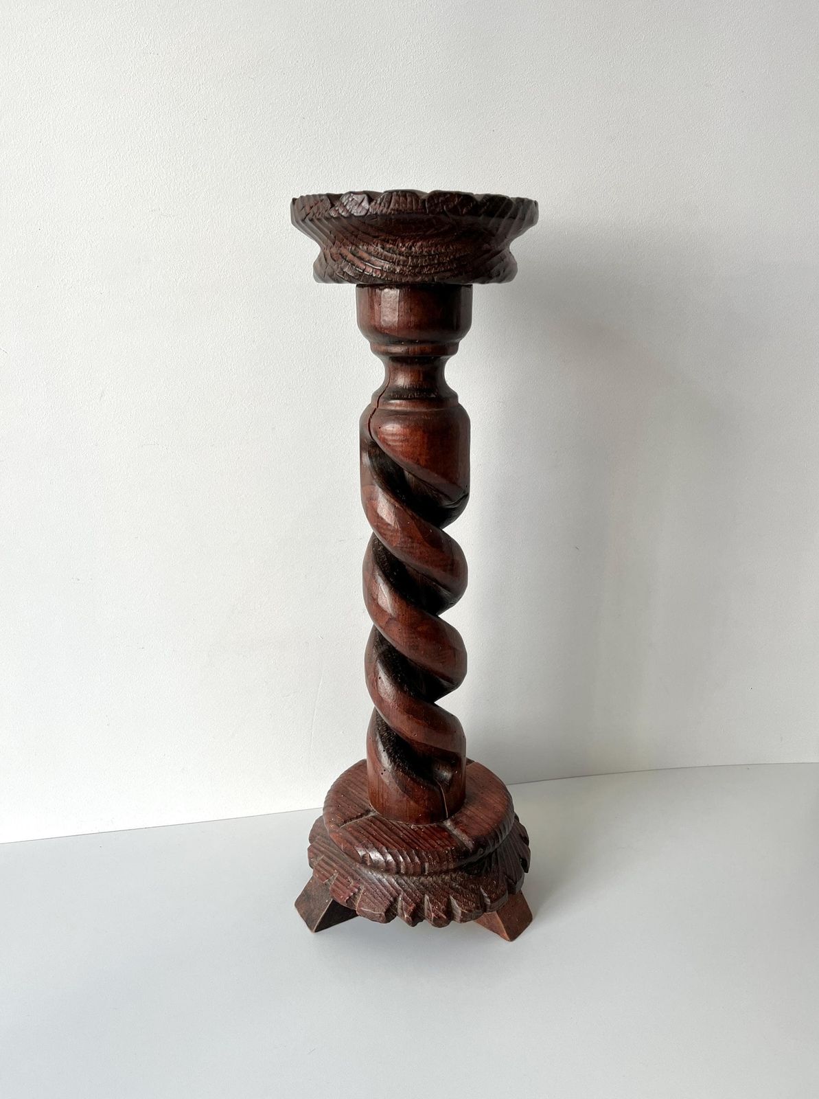 1950s French Rural Turned Wood Ashtray, Vintage Rustic Pedestal Ashtray photo furniture