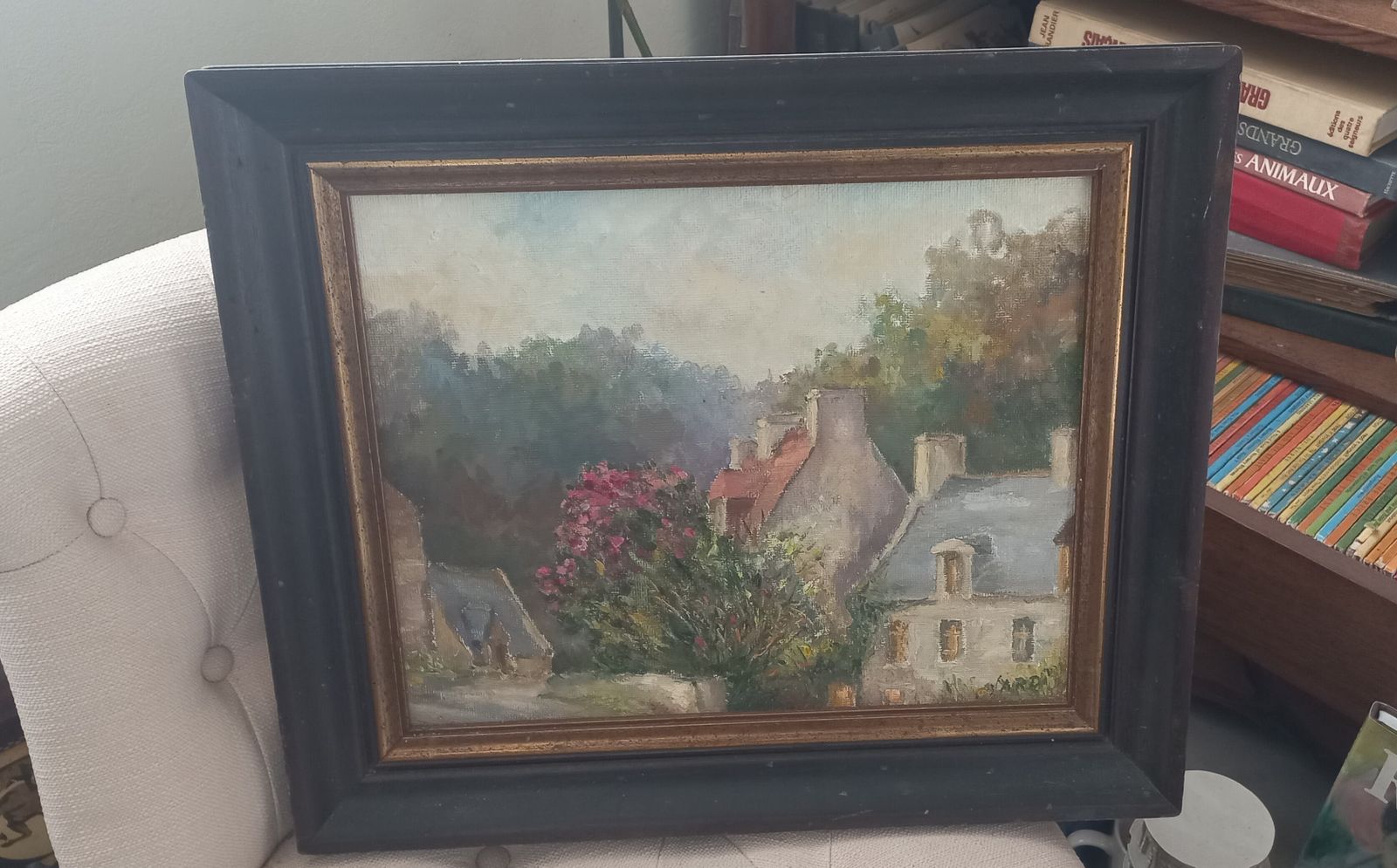 French Village Scene Oil On Canvas Painting C1900 Unknown Artist photo for sale