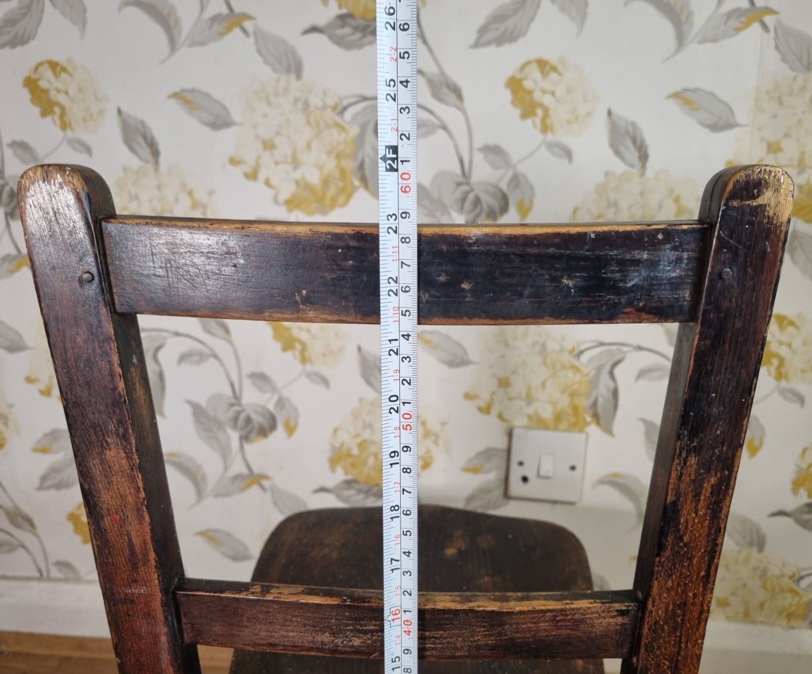 65.0 Antique Elm Childs School Chair Rustic Aged Patina Teddy Display Plant Stand photo