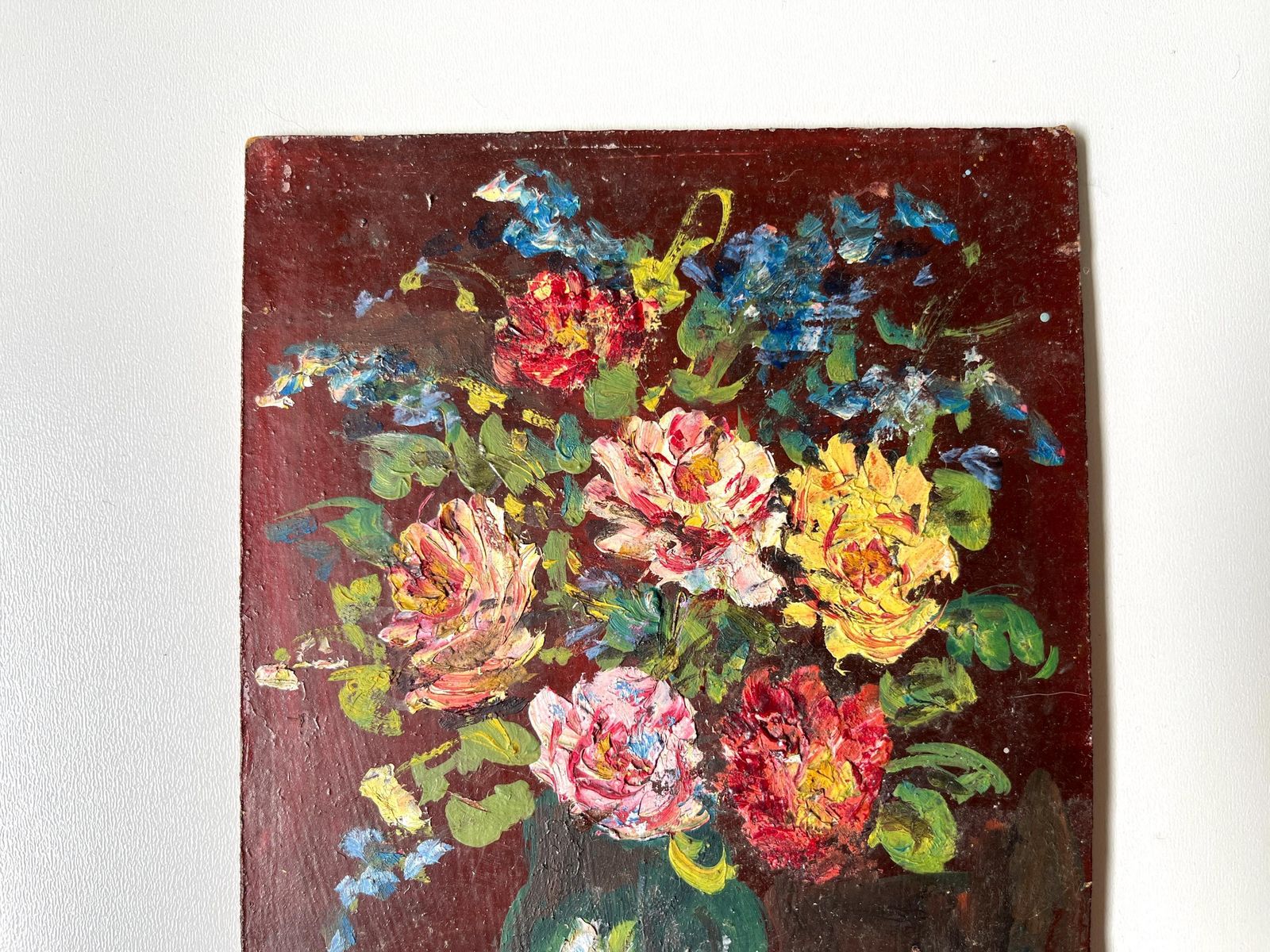 Boeket Bloemen, Olieverf Op Paneel, Frans Vintage Stilleven Uit De Jaren 1940 photo Kunst