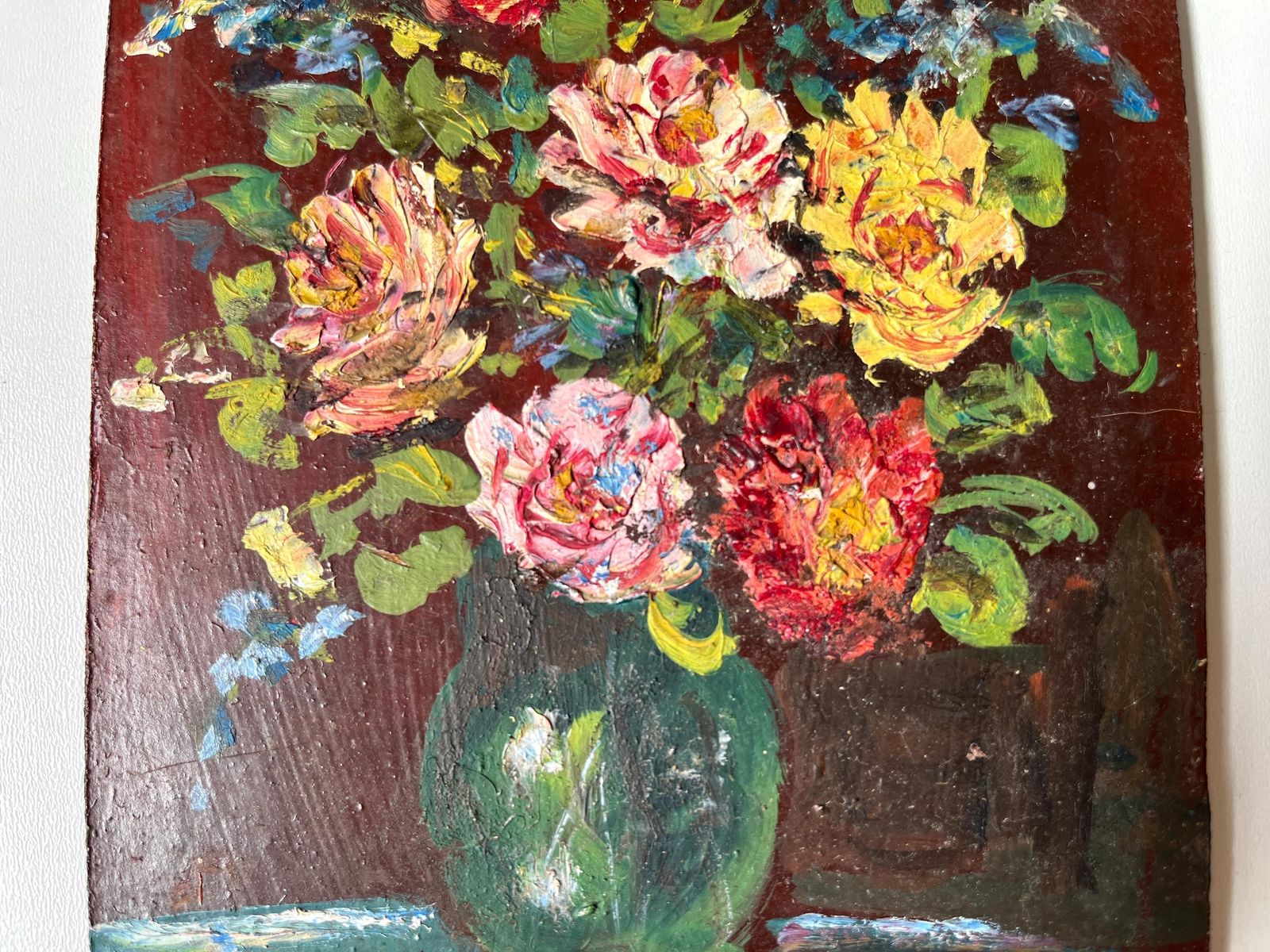 Original 1940s Bouquet Of Flowers Oil On Panel, French Vintage Still Life Oil Painting photo 72.0
