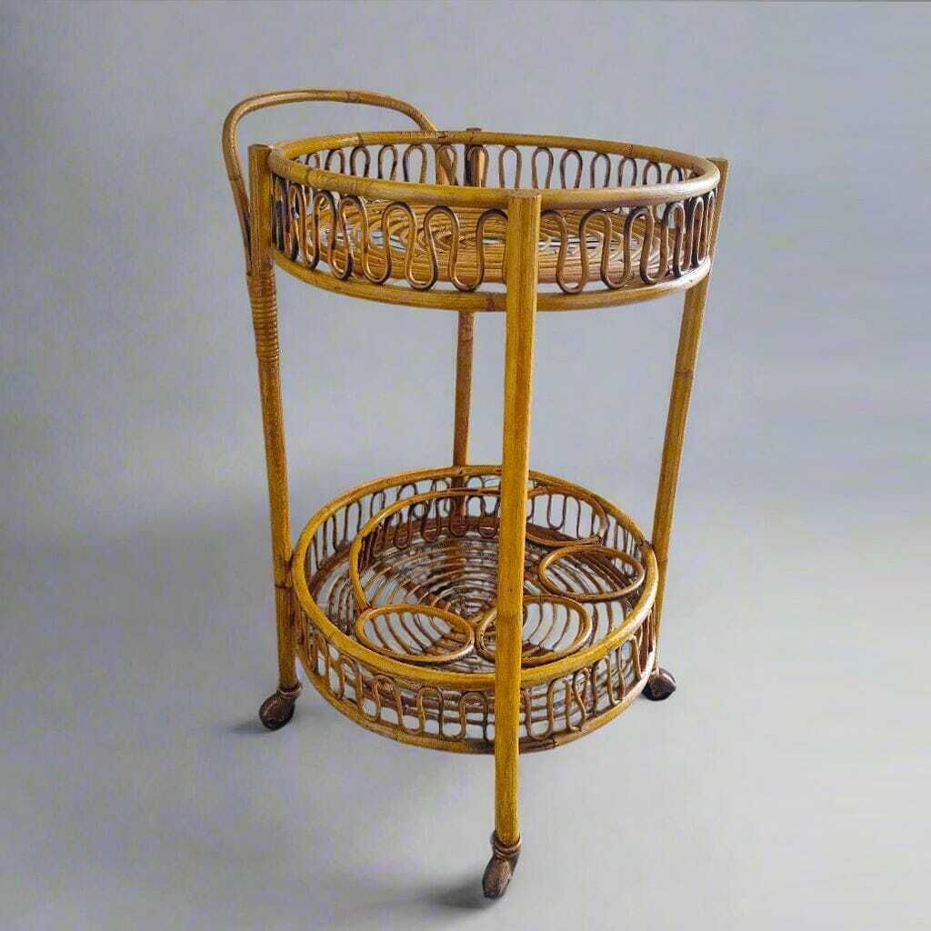 1960s Gorgeous Bamboo & Rattan Serving Bar Cart Trolley By Franco Albini. Made In Italy photo 1182.0