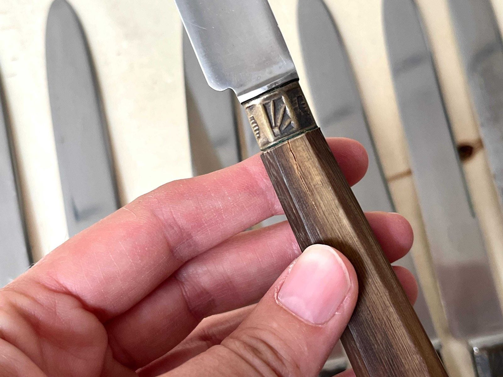 photo furniture Antique Set Of 11 Art Deco Wooden Knives, Vintage French Parisian Table Cutlery