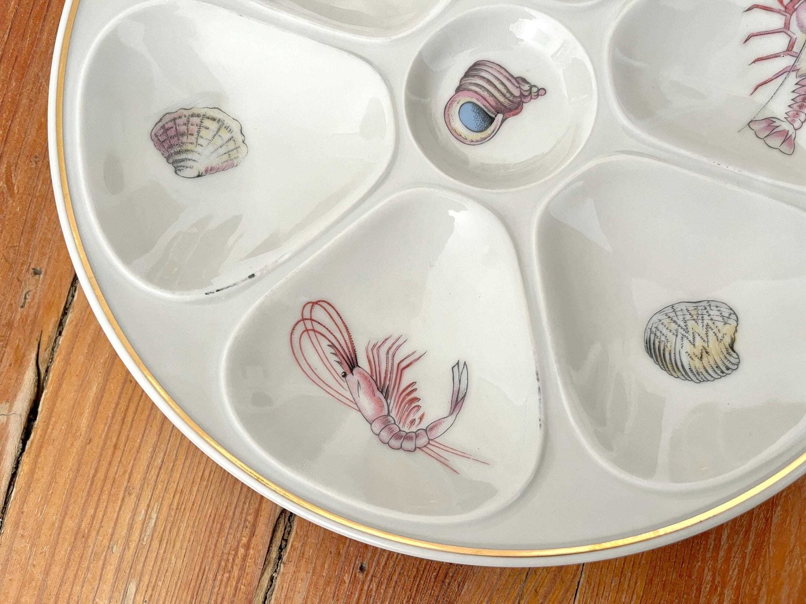 Set Of 6 Porcelain Oyster Plates From Limoges By Louis Lourioux 60s, Vintage Fine Bone Seafood Plates, Vintage French Tableware photo 263.0