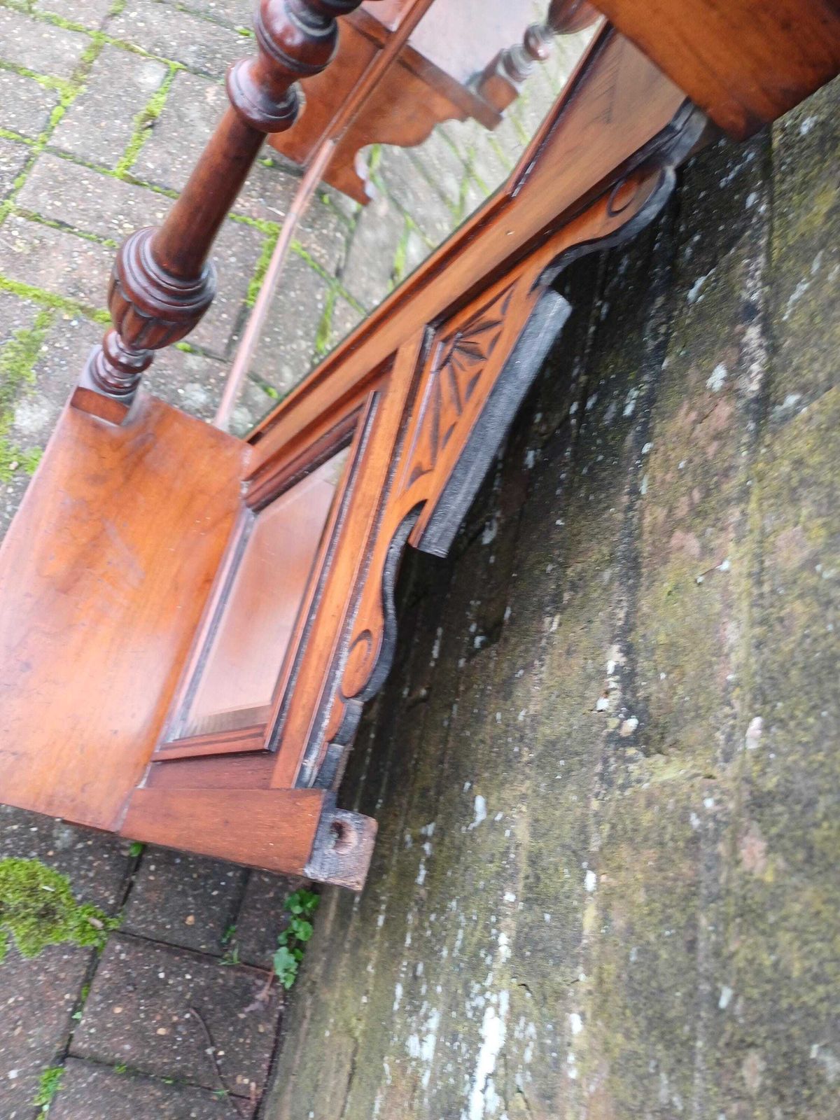 Antique Mahogany Over Mantel Mirror: Victorian Hall Mirror With Bevelled Glass photo furniture
