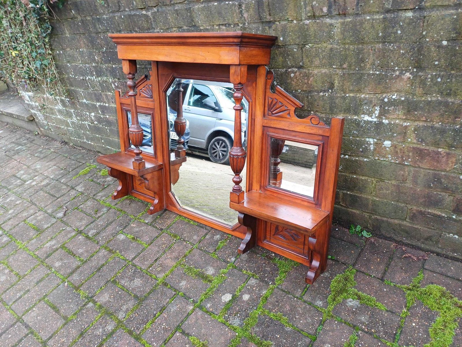 Antique Mahogany Over Mantel Mirror: Victorian Hall Mirror With Bevelled Glass photo 475.0
