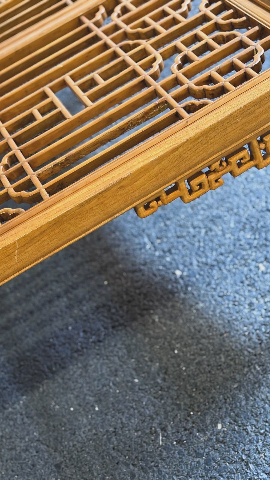 Qing Dynasty Elmwood Square Coffee Table With Open Fretwork And Horse Hoof Legs, China Circa 1912 photo for sale