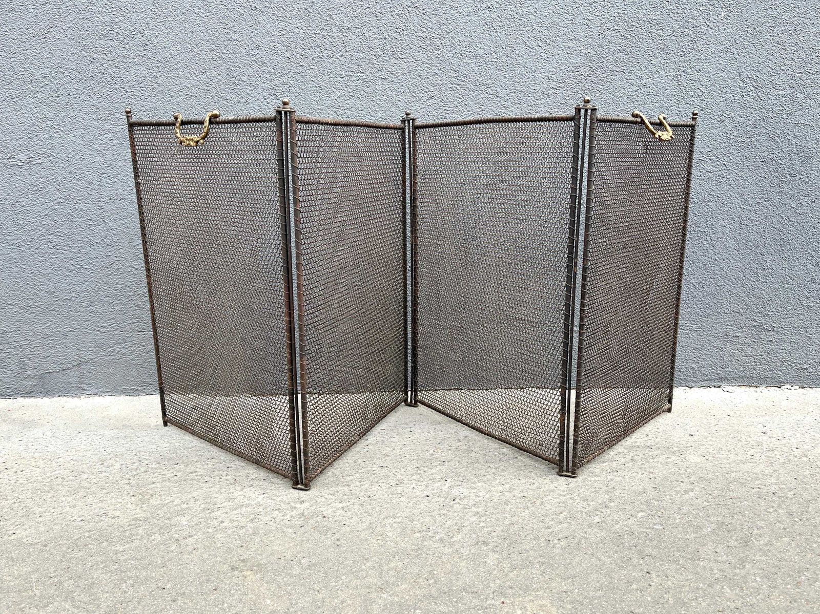 French 19th Copper Fire Screen 53 X 20 Inches, Napoleon 3rd Fireplace Protector, 4 Flap Antique Chimney Screen photo Home Decor