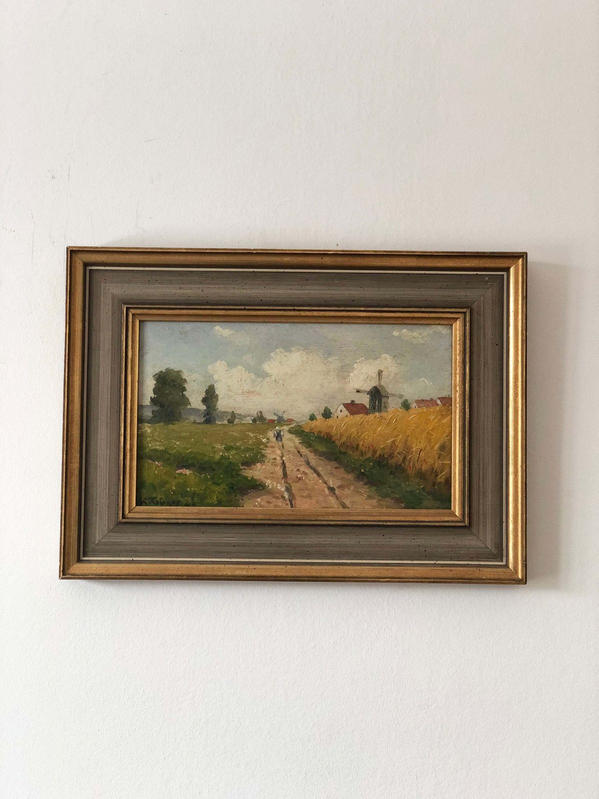 Antique Original Oil Painting Of A Cottage Landscape, C. 1923