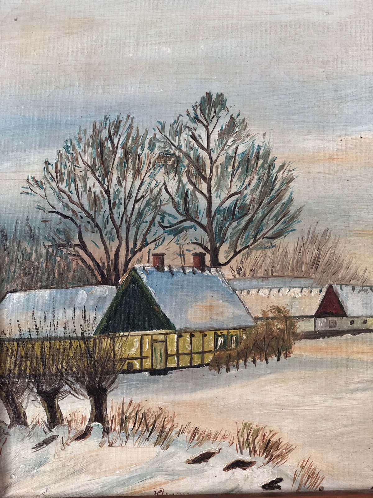 Vintage Original Oil Painting Of A Cottage Landscape, C. 1960 photo for sale