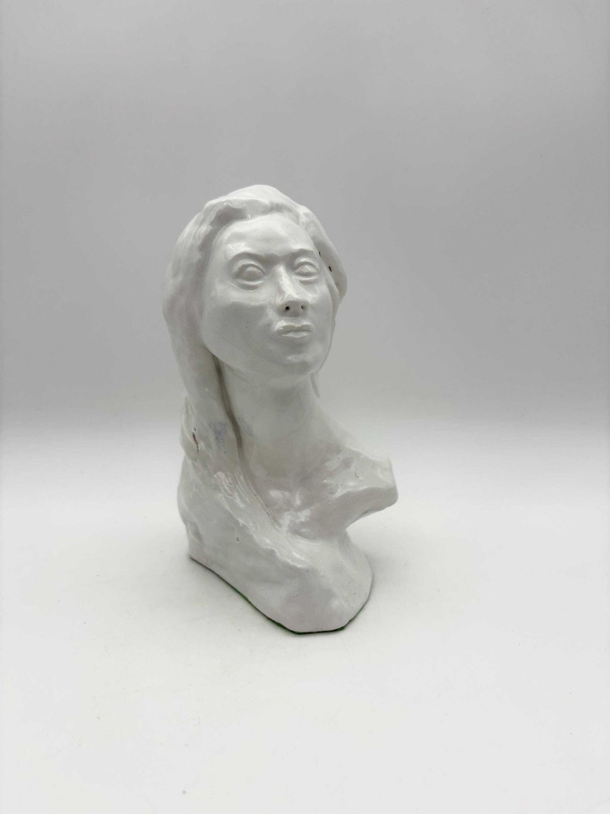 Vintage White Cast Plater Female Bust Sculpture, Modern Woman Head Statue, Medium Size Woman Figurine. photo furniture