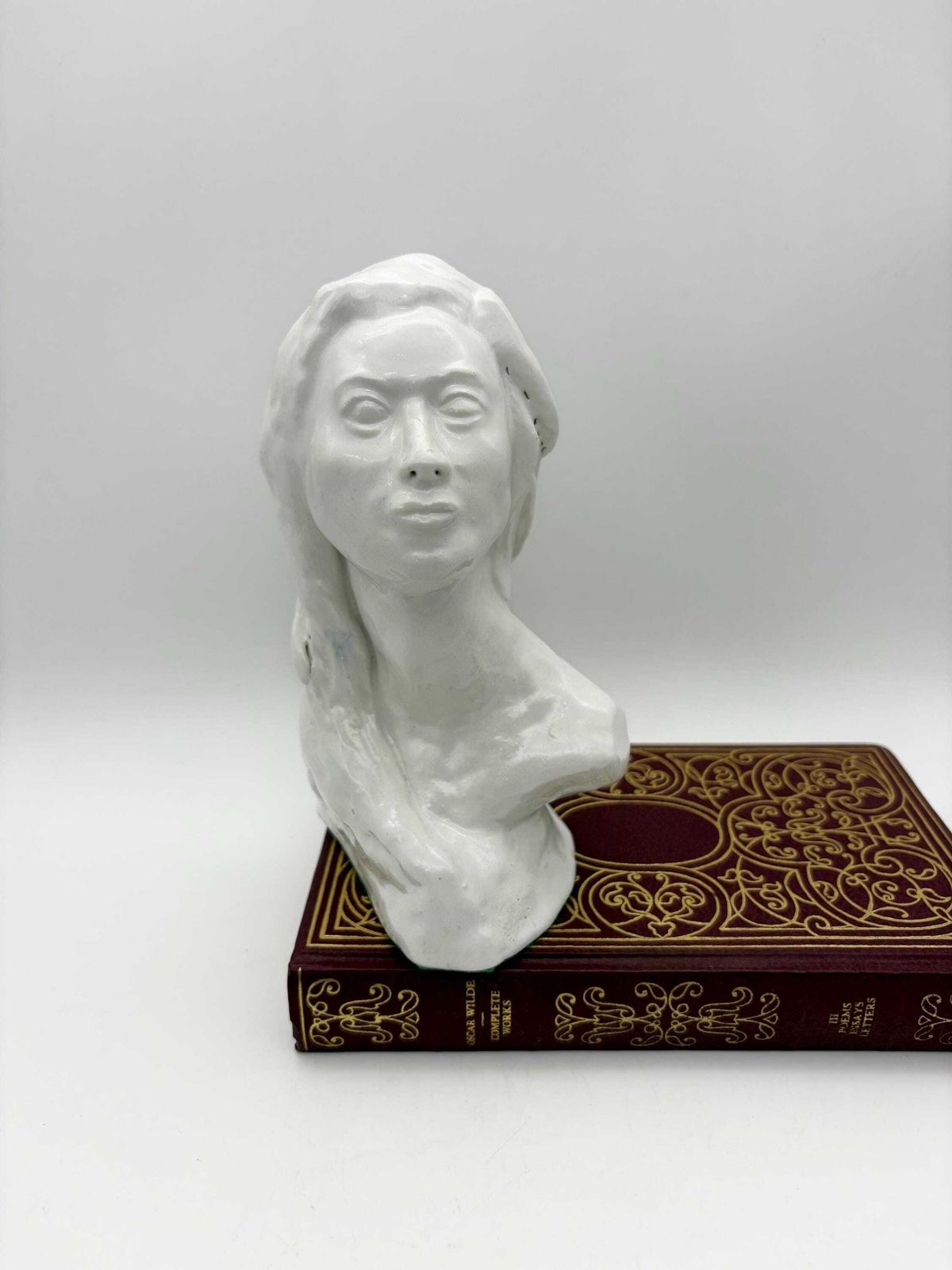 photo for sale Vintage White Cast Plater Female Bust Sculpture, Modern Woman Head Statue, Medium Size Woman Figurine.