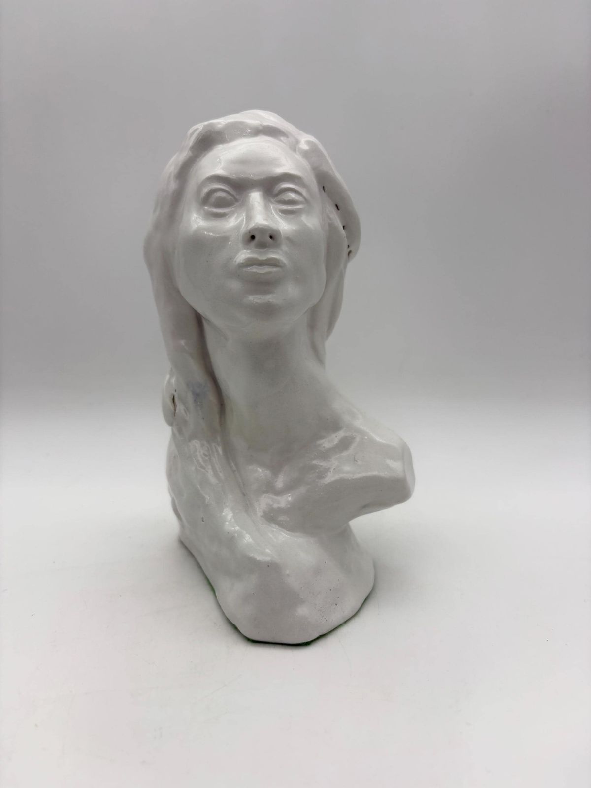 Art Vintage White Cast Plater Female Bust Sculpture, Modern Woman Head Statue, Medium Size Woman Figurine. photo