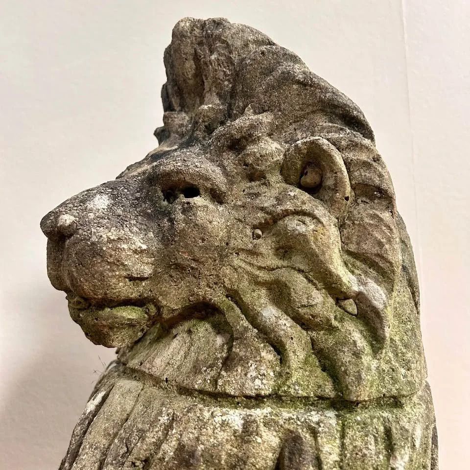 Pair Of Carved Stone Lion Bust Statues