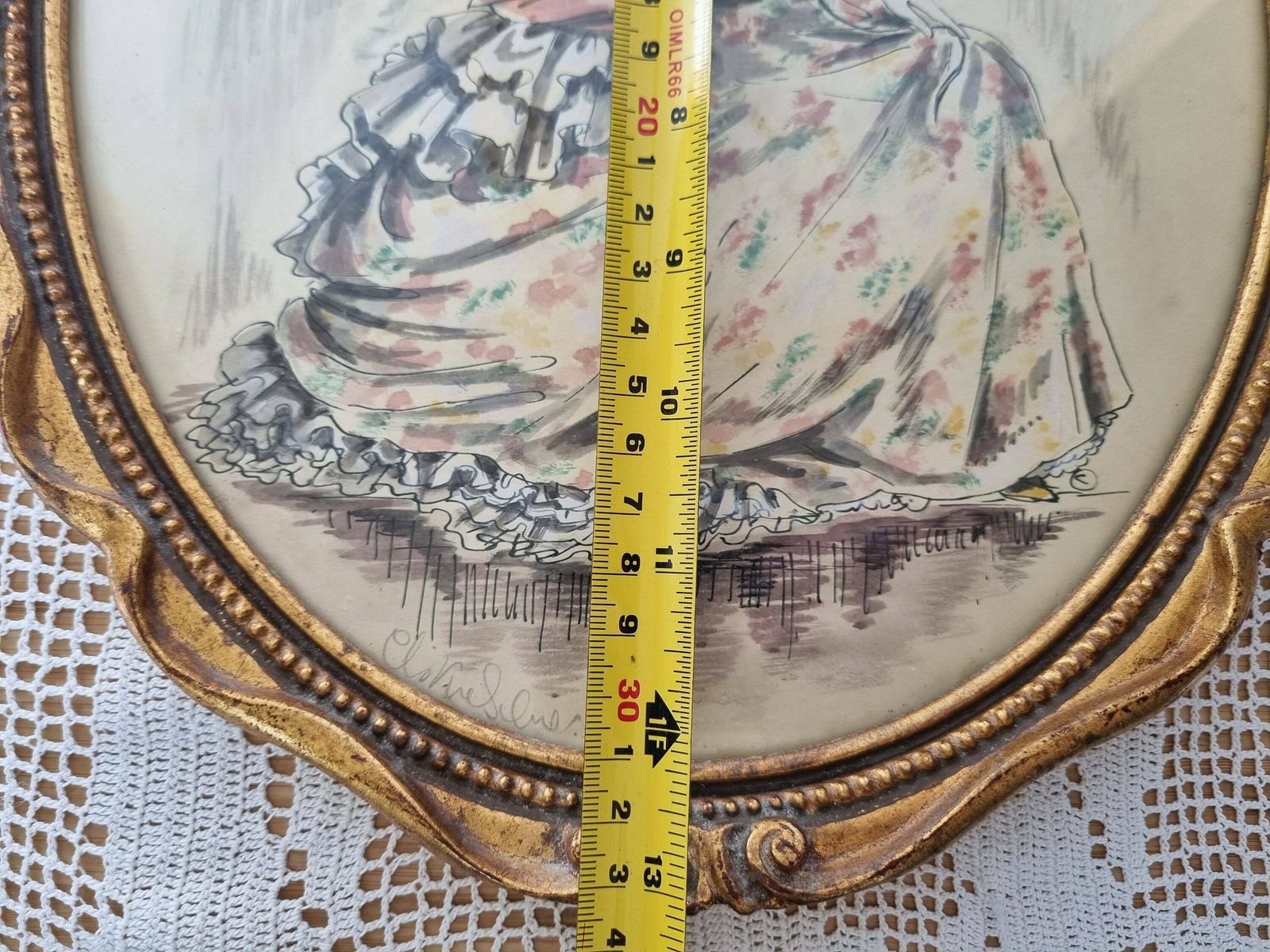 Silhouette Period Costume Painting Original Christine Silver Signed Cameo photo 125.0