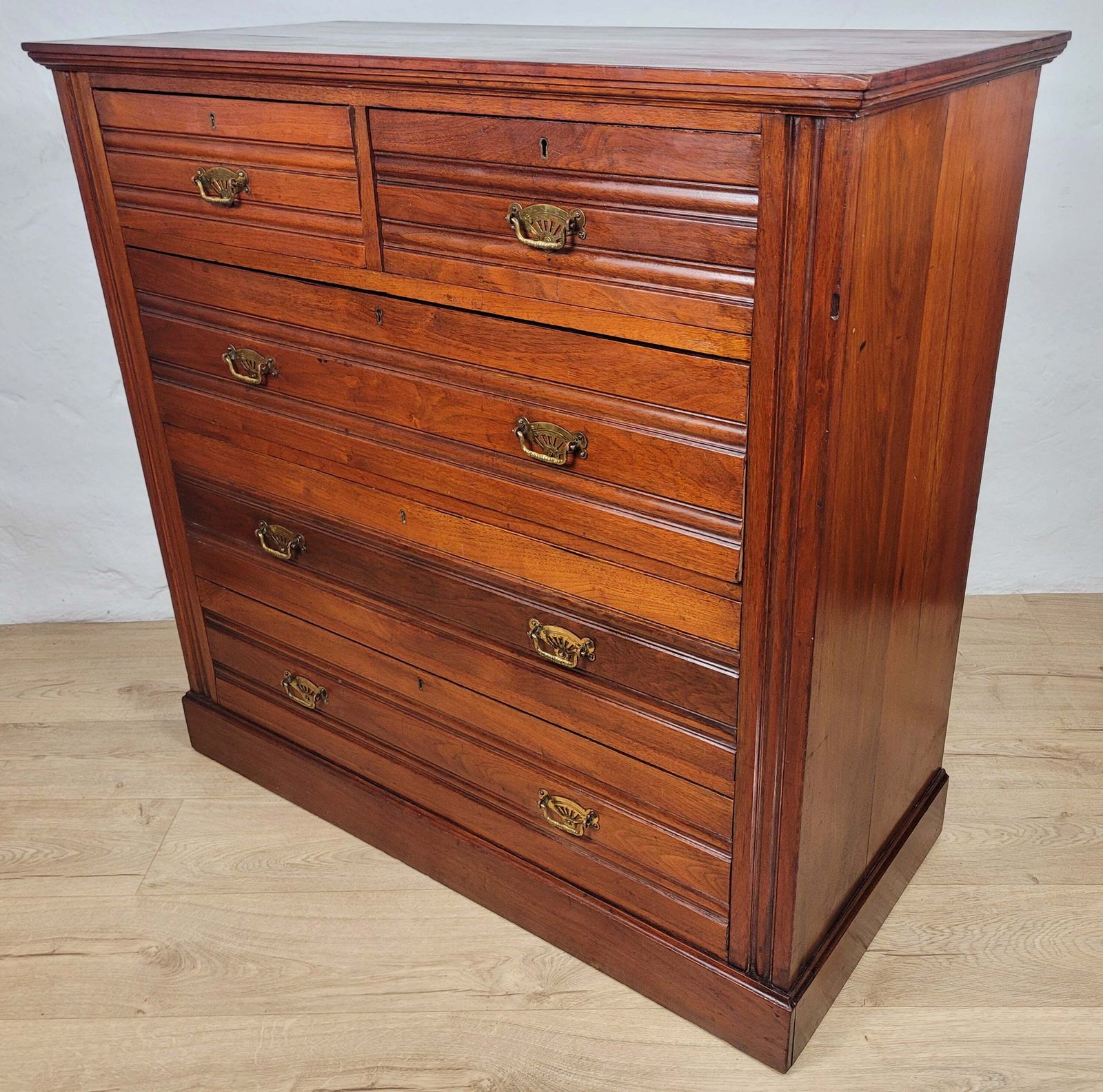 Edwardian Chest Of Drawers Walnut 2 Over 3 1910s Drop photo for sale